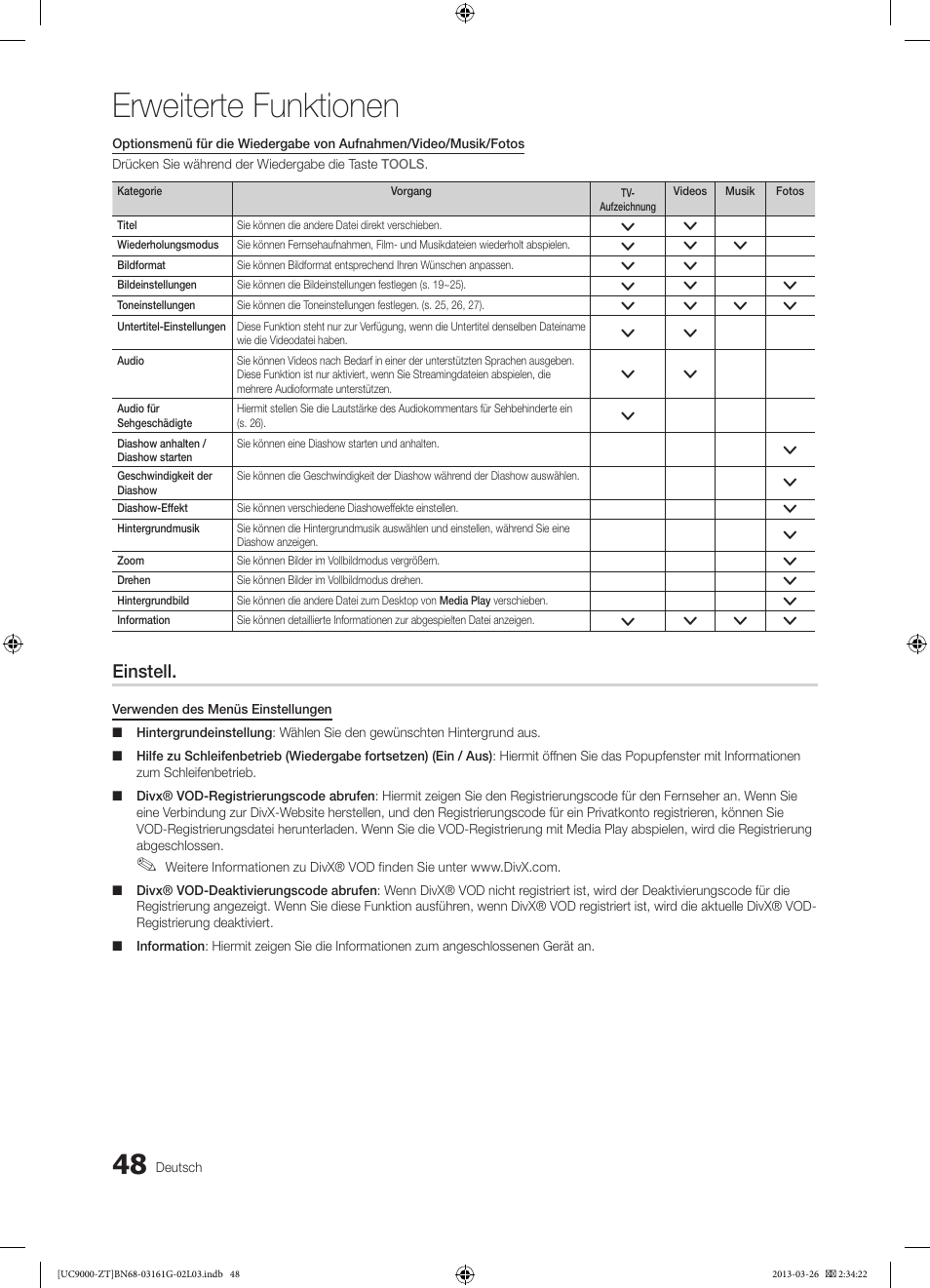 Erweiterte funktionen, Einstell | Samsung UE40C9000SP User Manual | Page 178 / 195