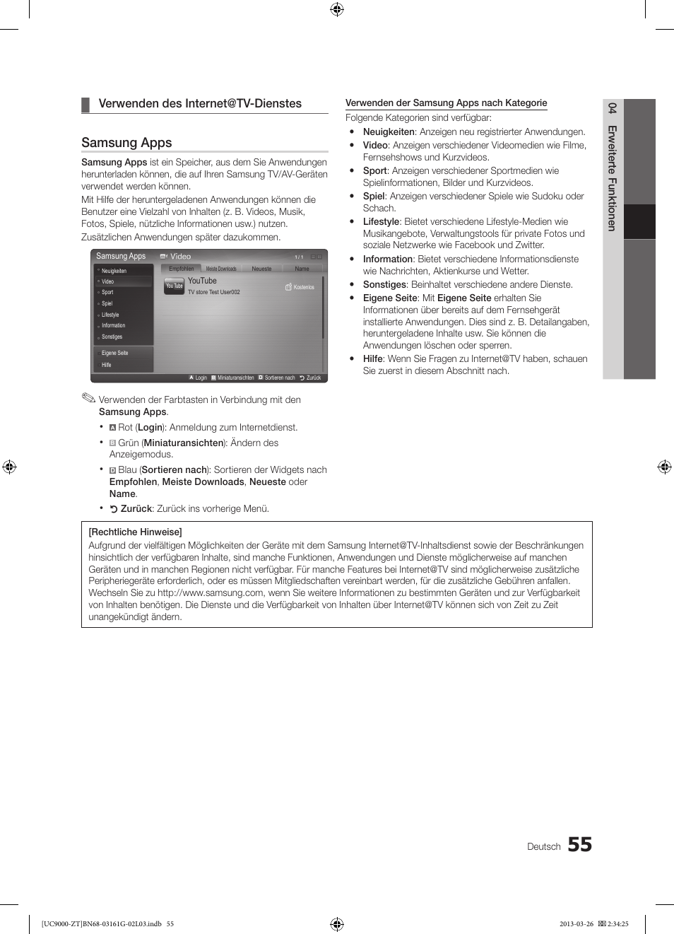 Samsung apps, Verwenden des internet@tv-dienstes | Samsung UE40C9000SP User Manual | Page 185 / 195