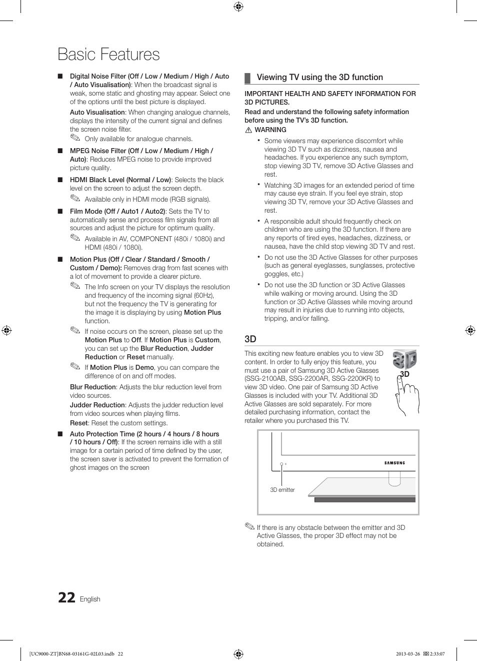 Basic features | Samsung UE40C9000SP User Manual | Page 22 / 195