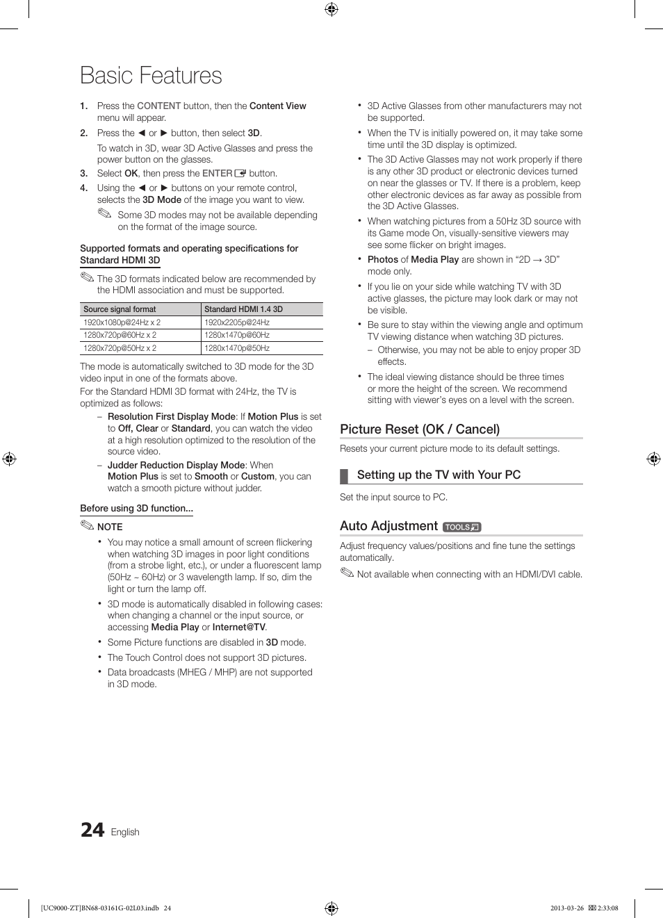 Basic features | Samsung UE40C9000SP User Manual | Page 24 / 195