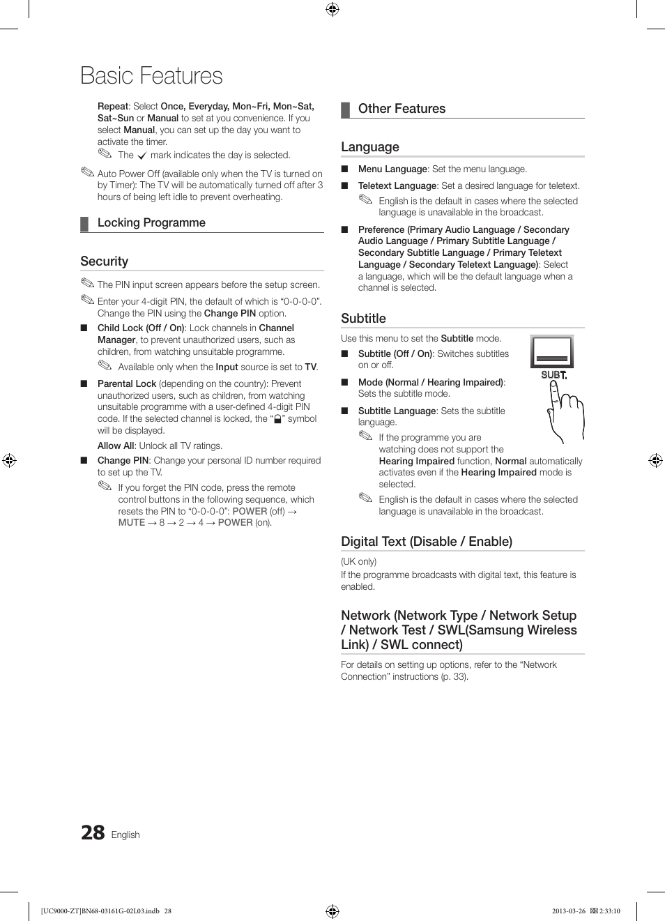 Basic features | Samsung UE40C9000SP User Manual | Page 28 / 195