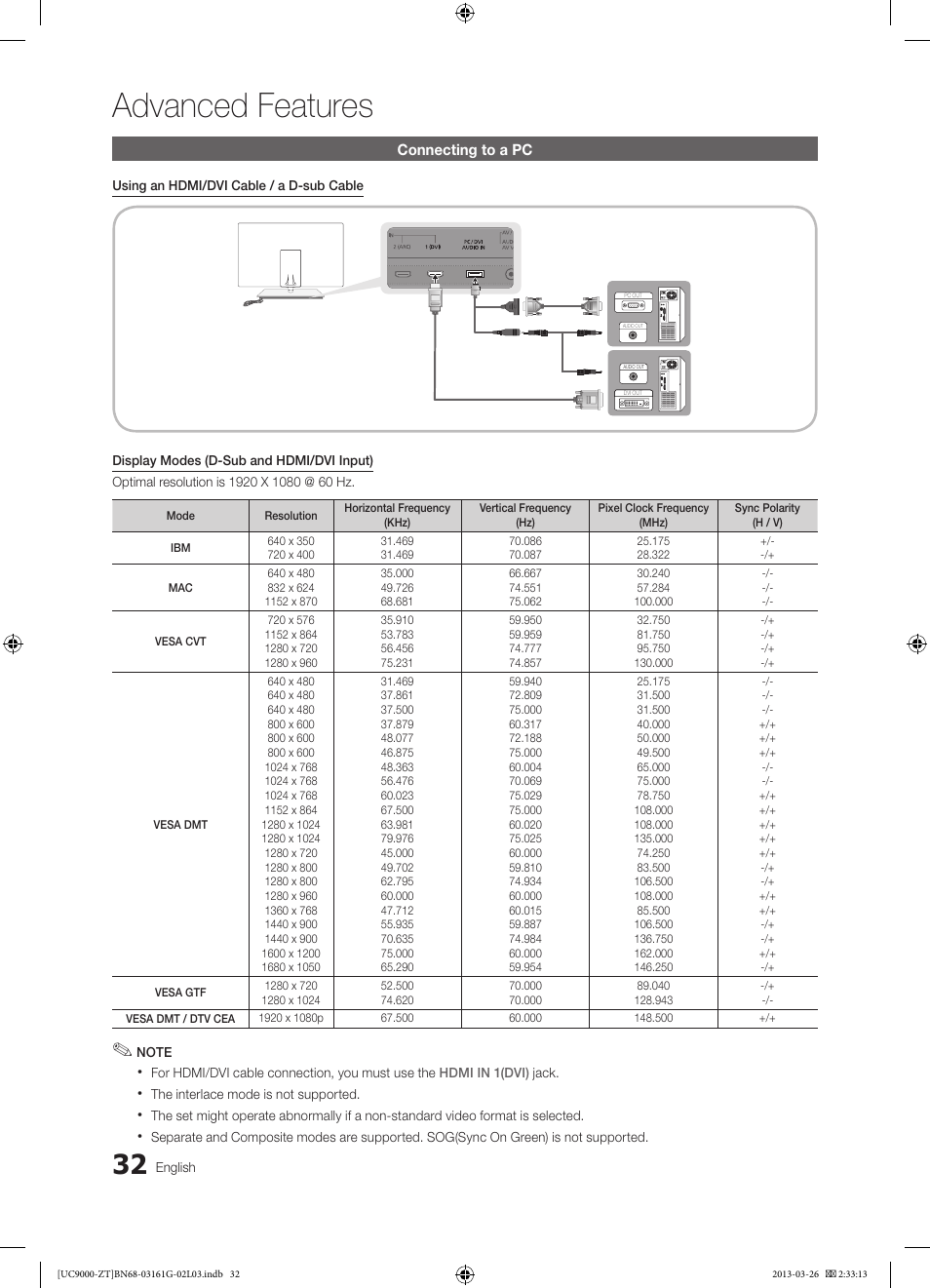 Advanced features | Samsung UE40C9000SP User Manual | Page 32 / 195