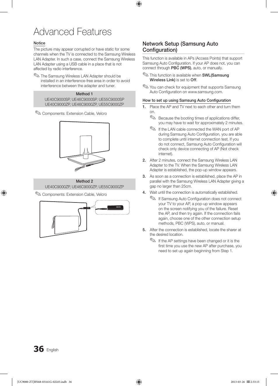 Advanced features | Samsung UE40C9000SP User Manual | Page 36 / 195