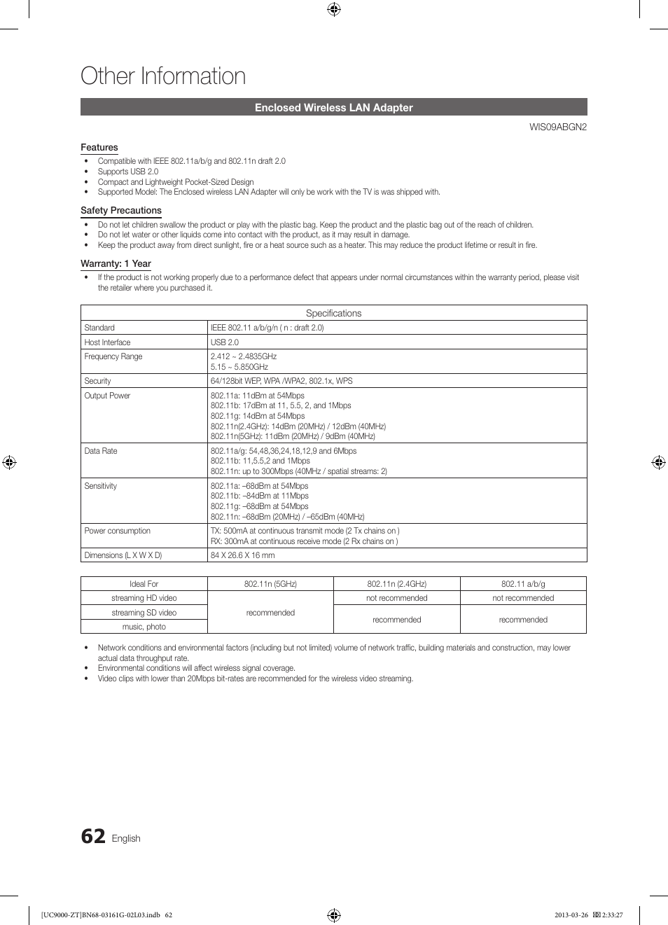Other information | Samsung UE40C9000SP User Manual | Page 62 / 195