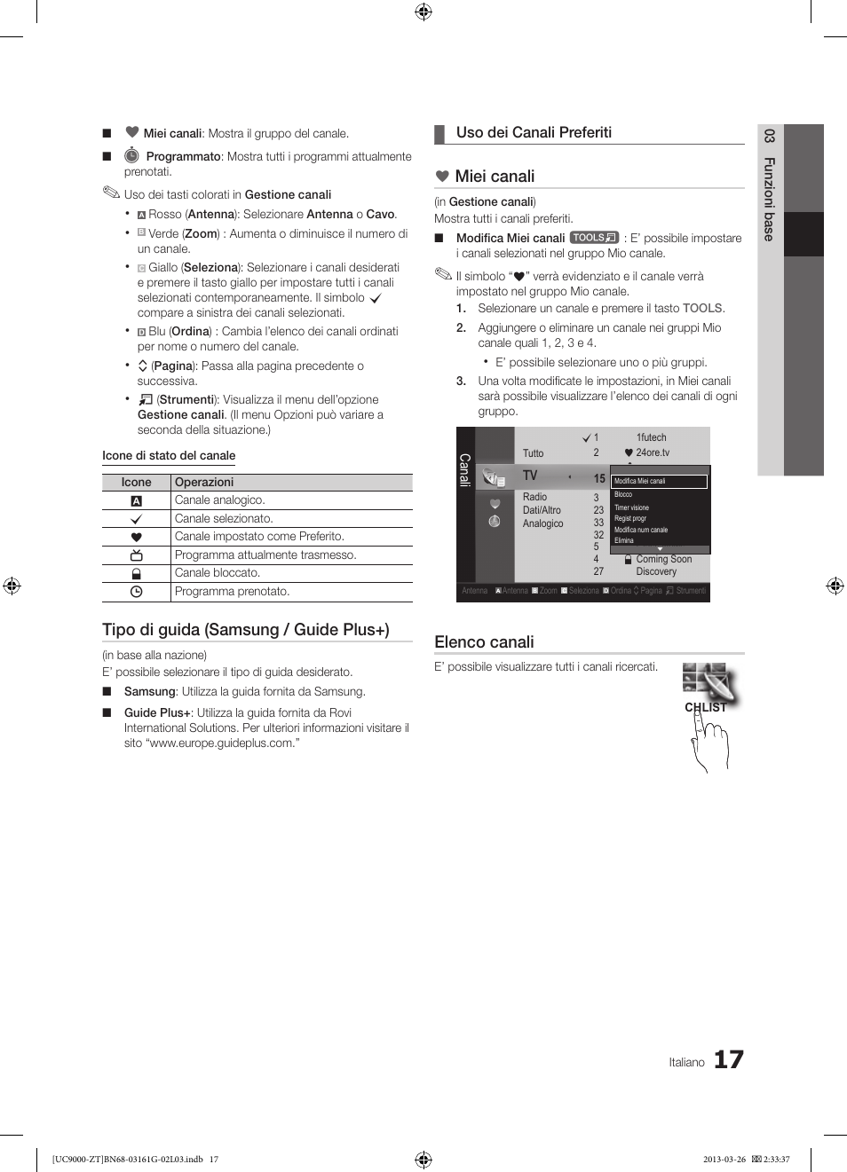 Tipo di guida (samsung / guide plus+), Miei canali, Elenco canali | Samsung UE40C9000SP User Manual | Page 81 / 195