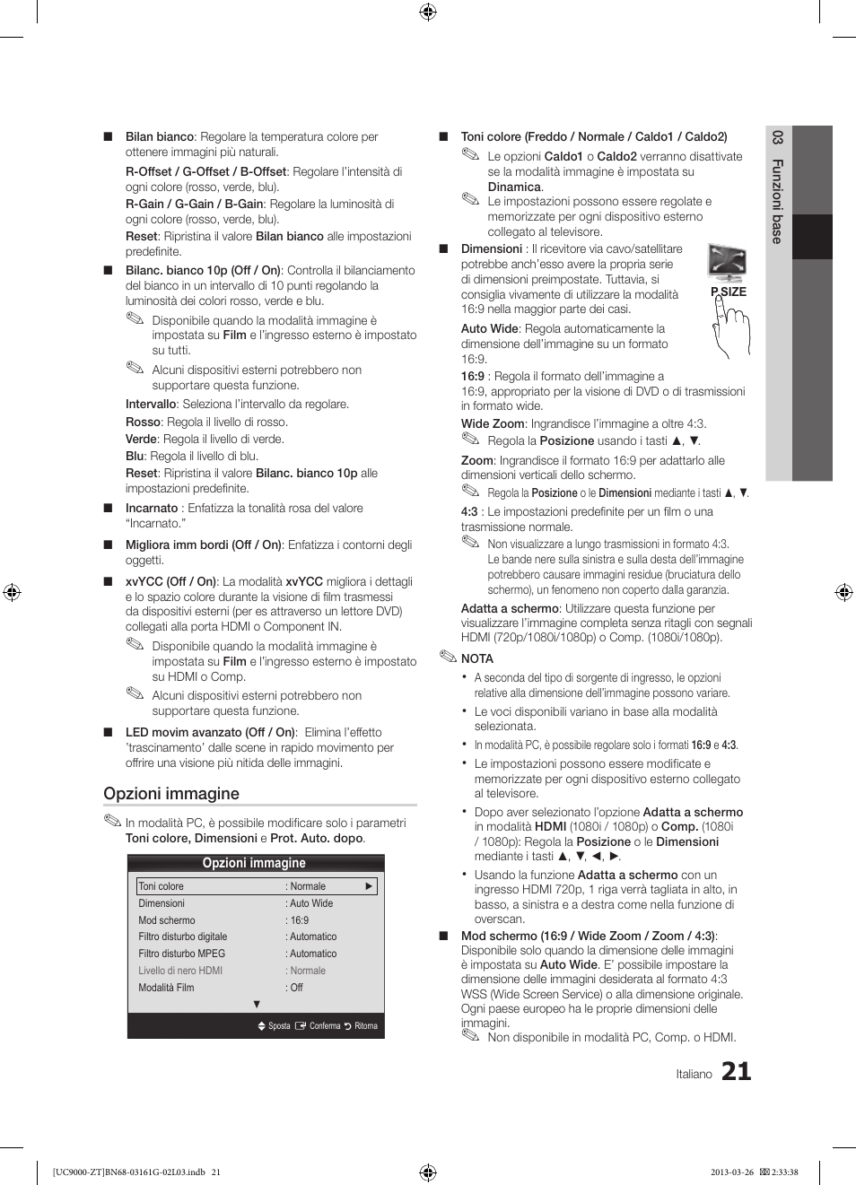Opzioni immagine | Samsung UE40C9000SP User Manual | Page 85 / 195