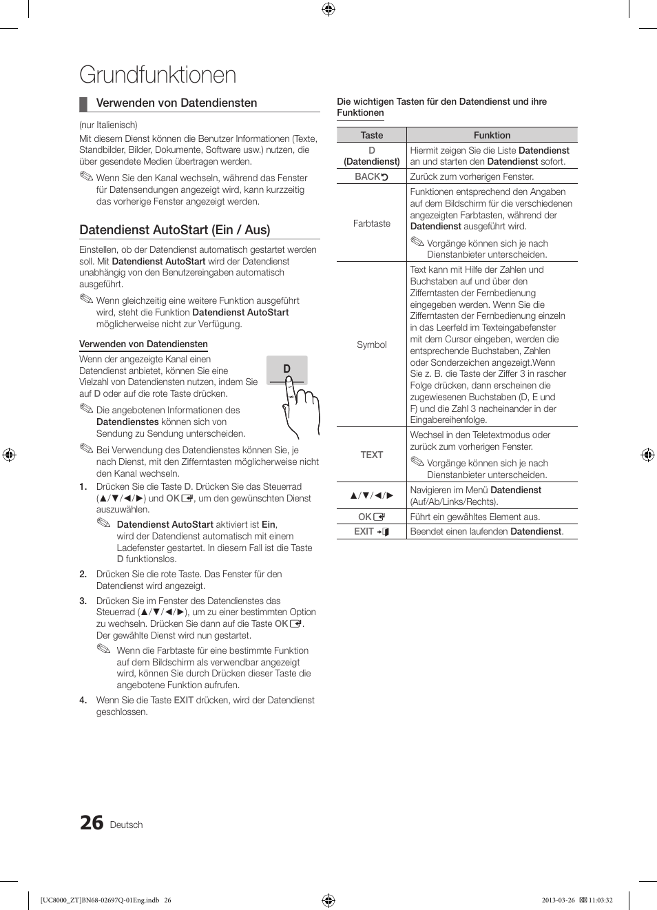 Grundfunktionen, Datendienst autostart (ein / aus) | Samsung UE55C8000XP User Manual | Page 154 / 193