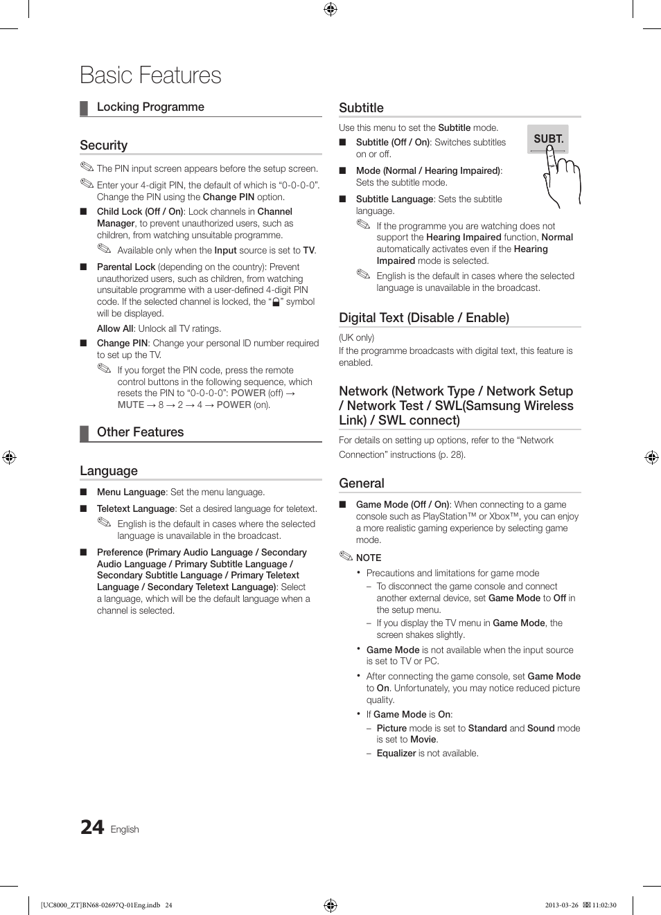 Basic features | Samsung UE55C8000XP User Manual | Page 24 / 193