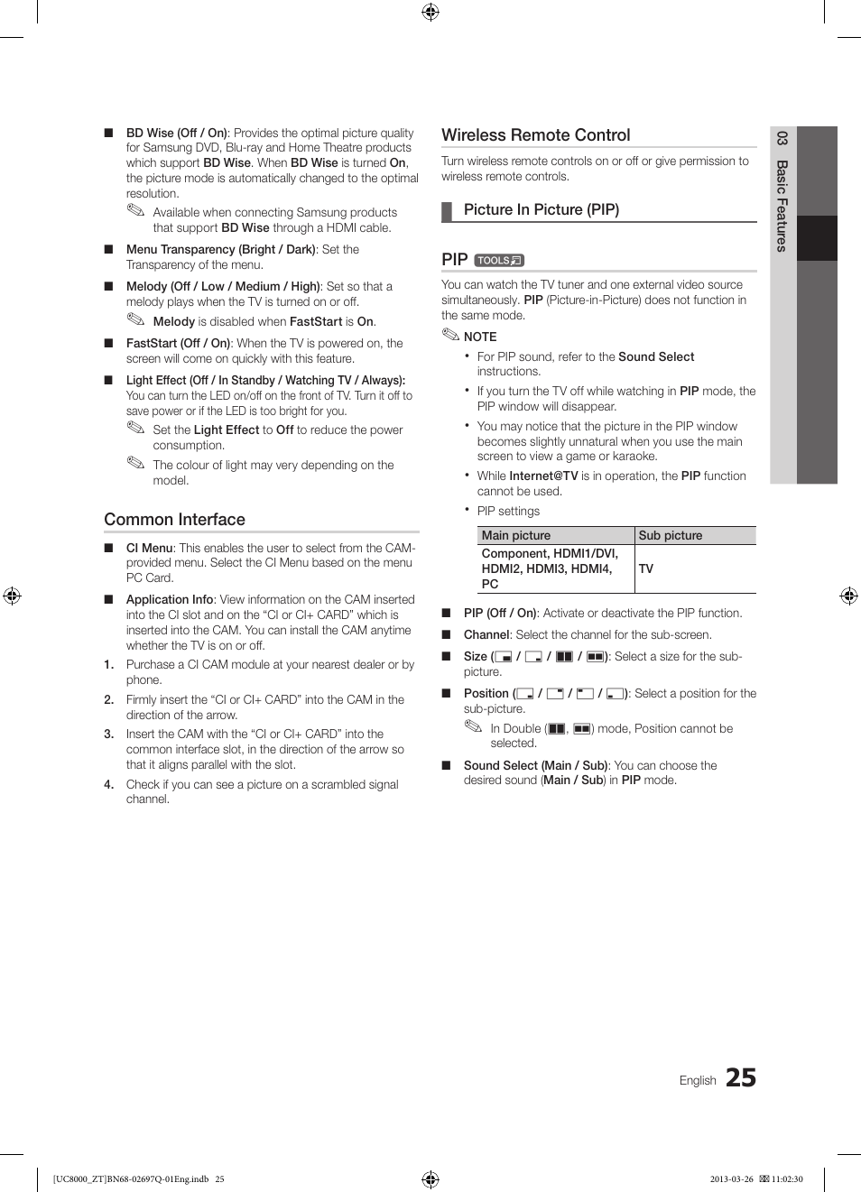 Common interface, Wireless remote control | Samsung UE55C8000XP User Manual | Page 25 / 193