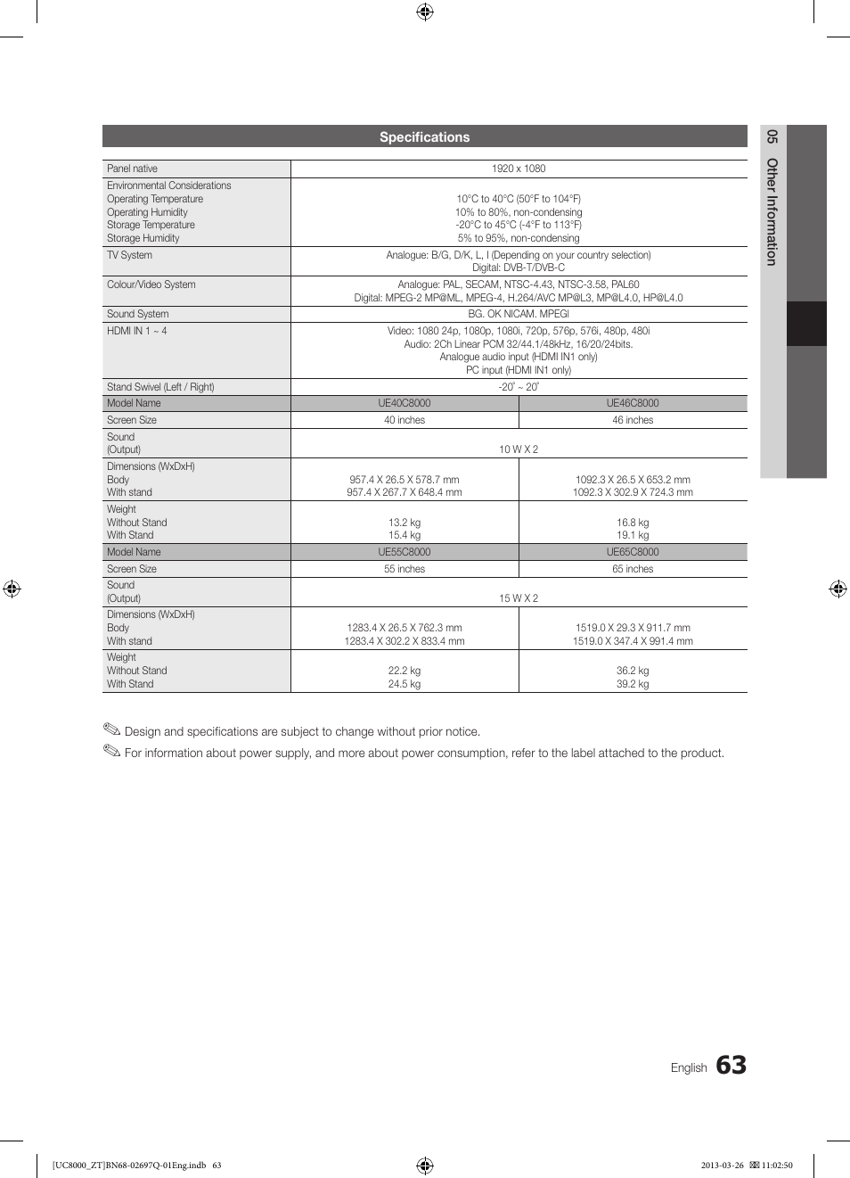 Samsung UE55C8000XP User Manual | Page 63 / 193