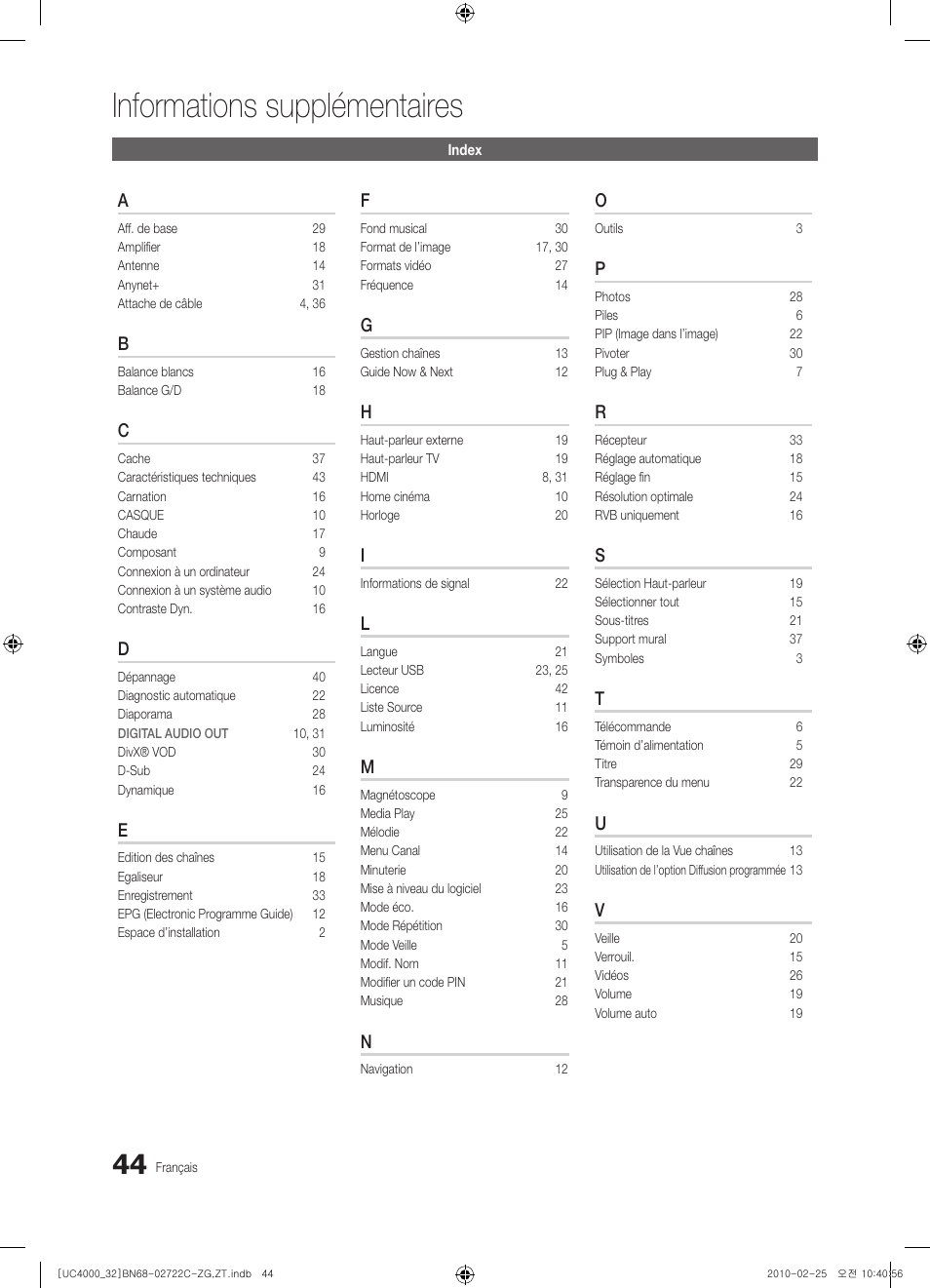 Informations supplémentaires | Samsung UE32C4000PW User Manual | Page 132 / 178