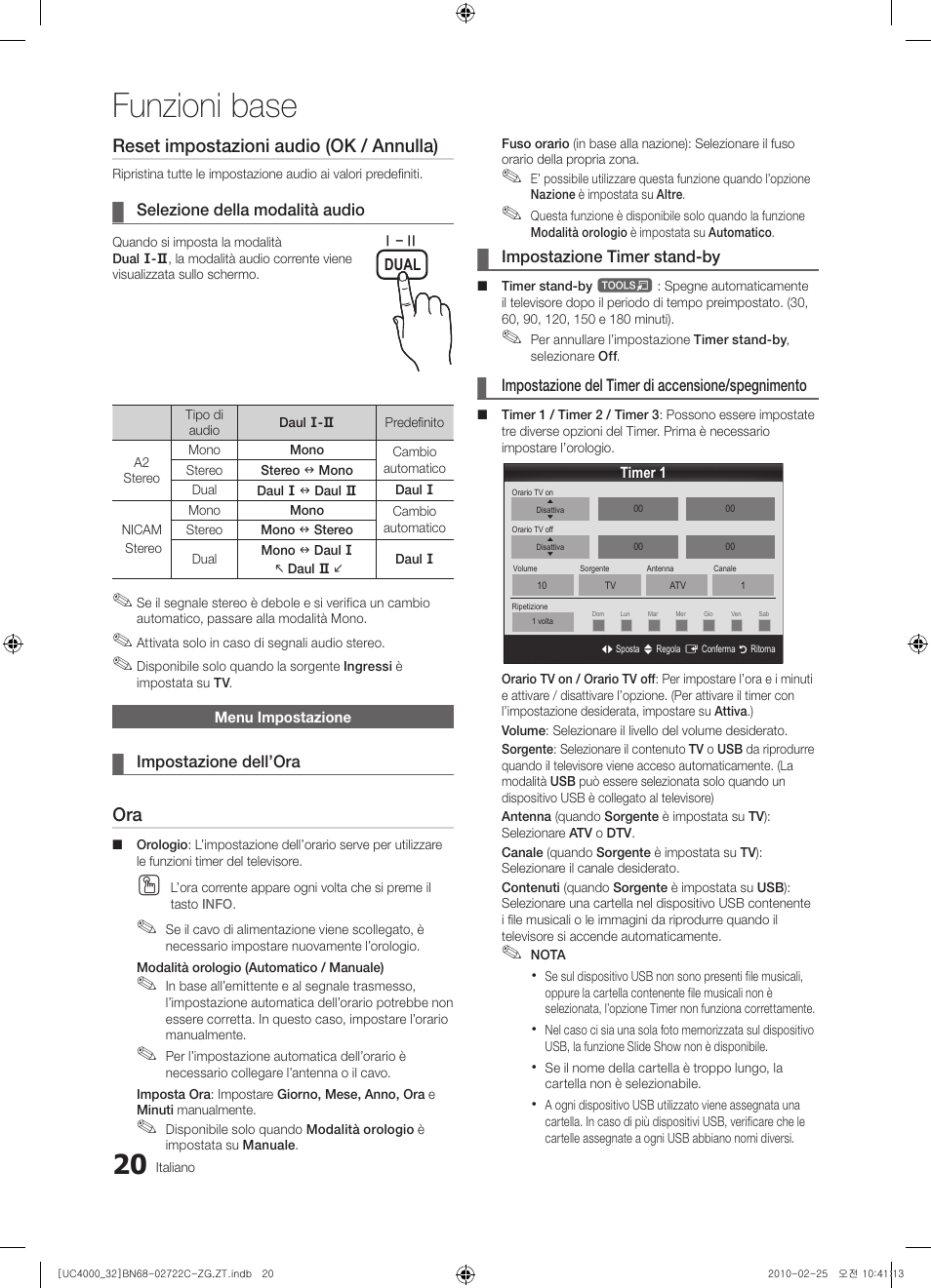 Funzioni base, Reset impostazioni audio (ok / annulla) | Samsung UE32C4000PW User Manual | Page 152 / 178