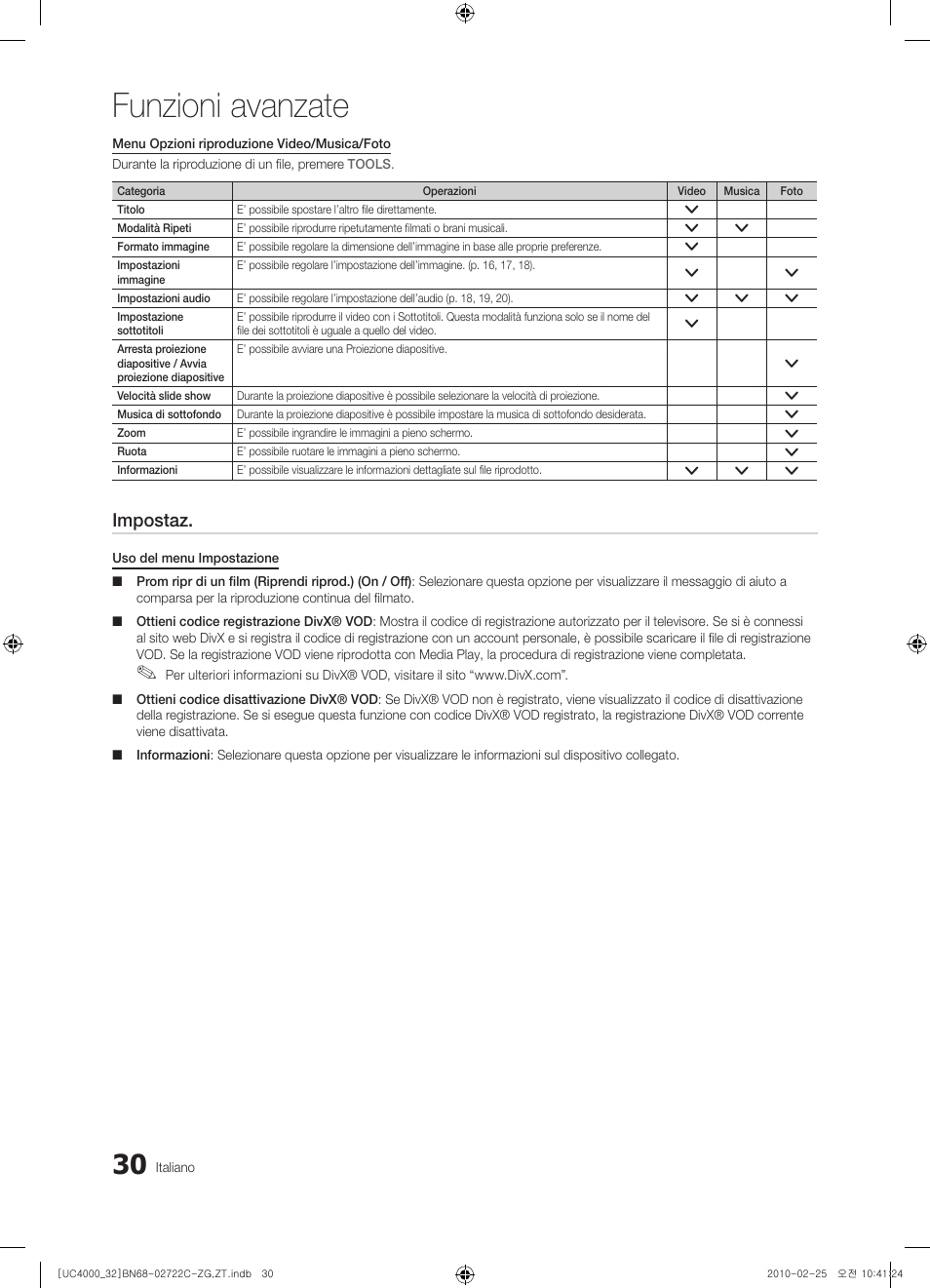 Funzioni avanzate, Impostaz | Samsung UE32C4000PW User Manual | Page 162 / 178