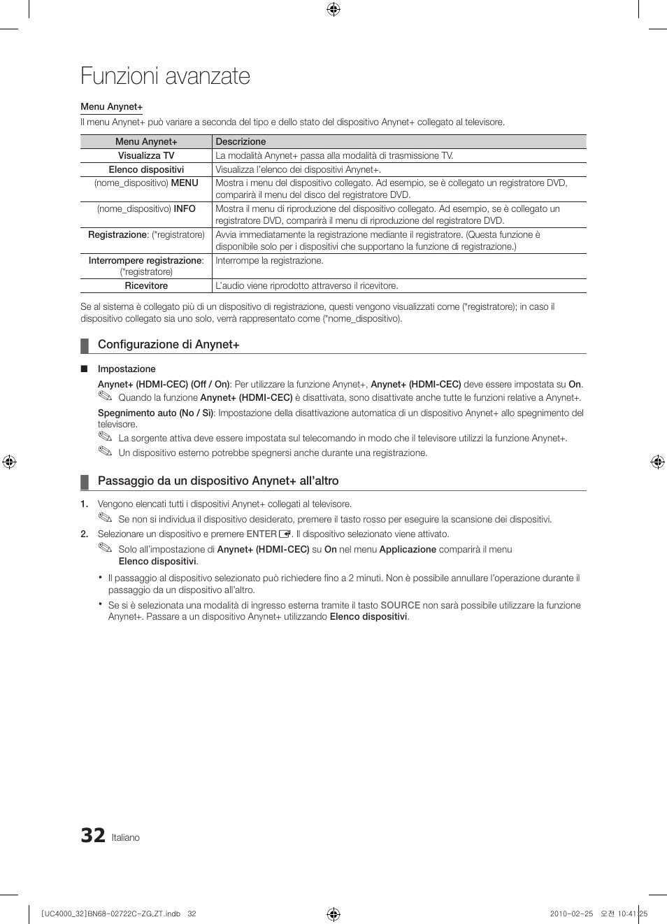 Funzioni avanzate | Samsung UE32C4000PW User Manual | Page 164 / 178