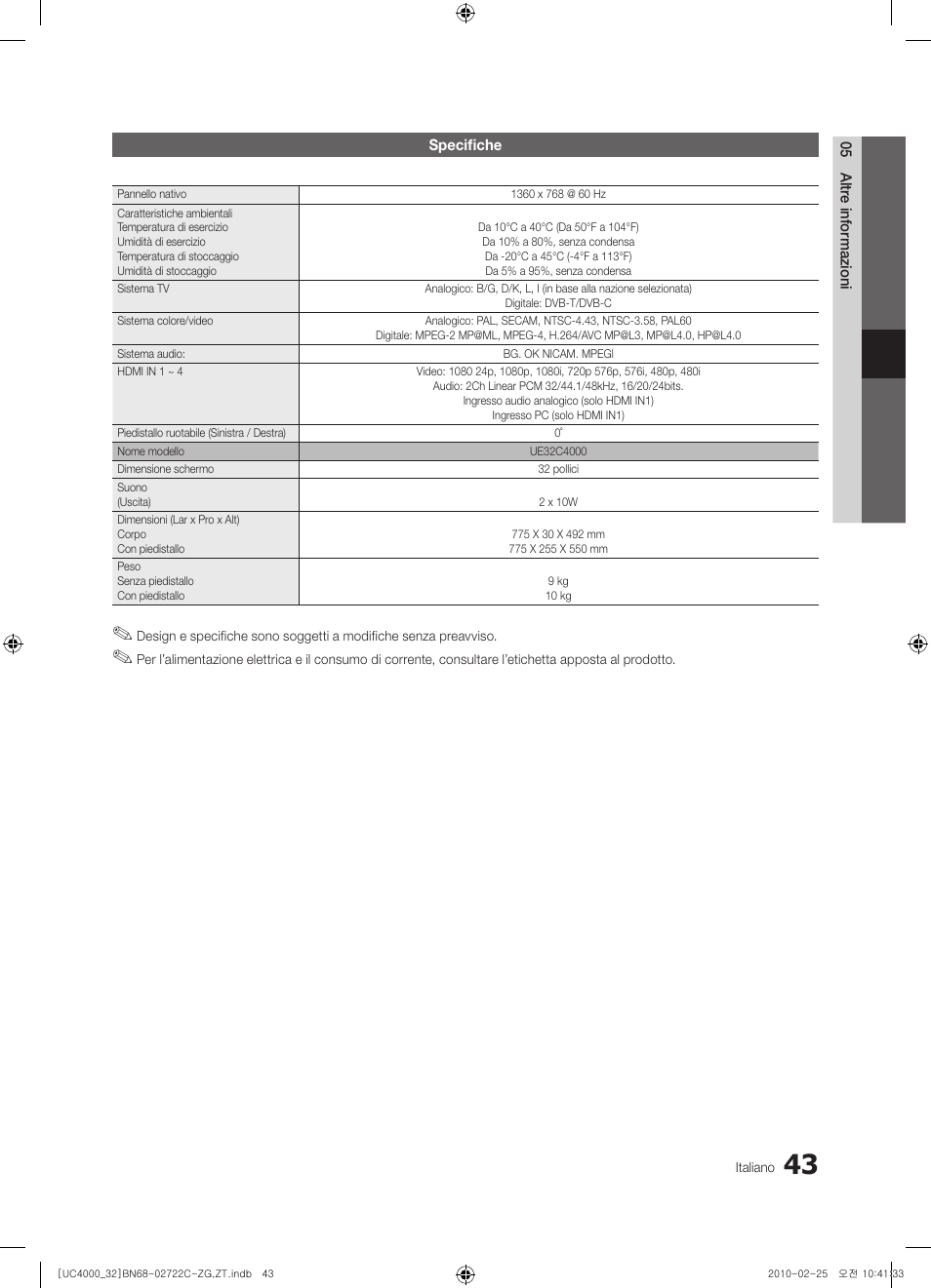 Samsung UE32C4000PW User Manual | Page 175 / 178