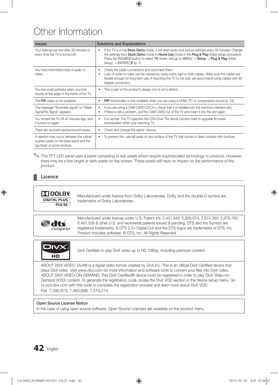 Other information | Samsung UE32C4000PW User Manual | Page 42 / 178