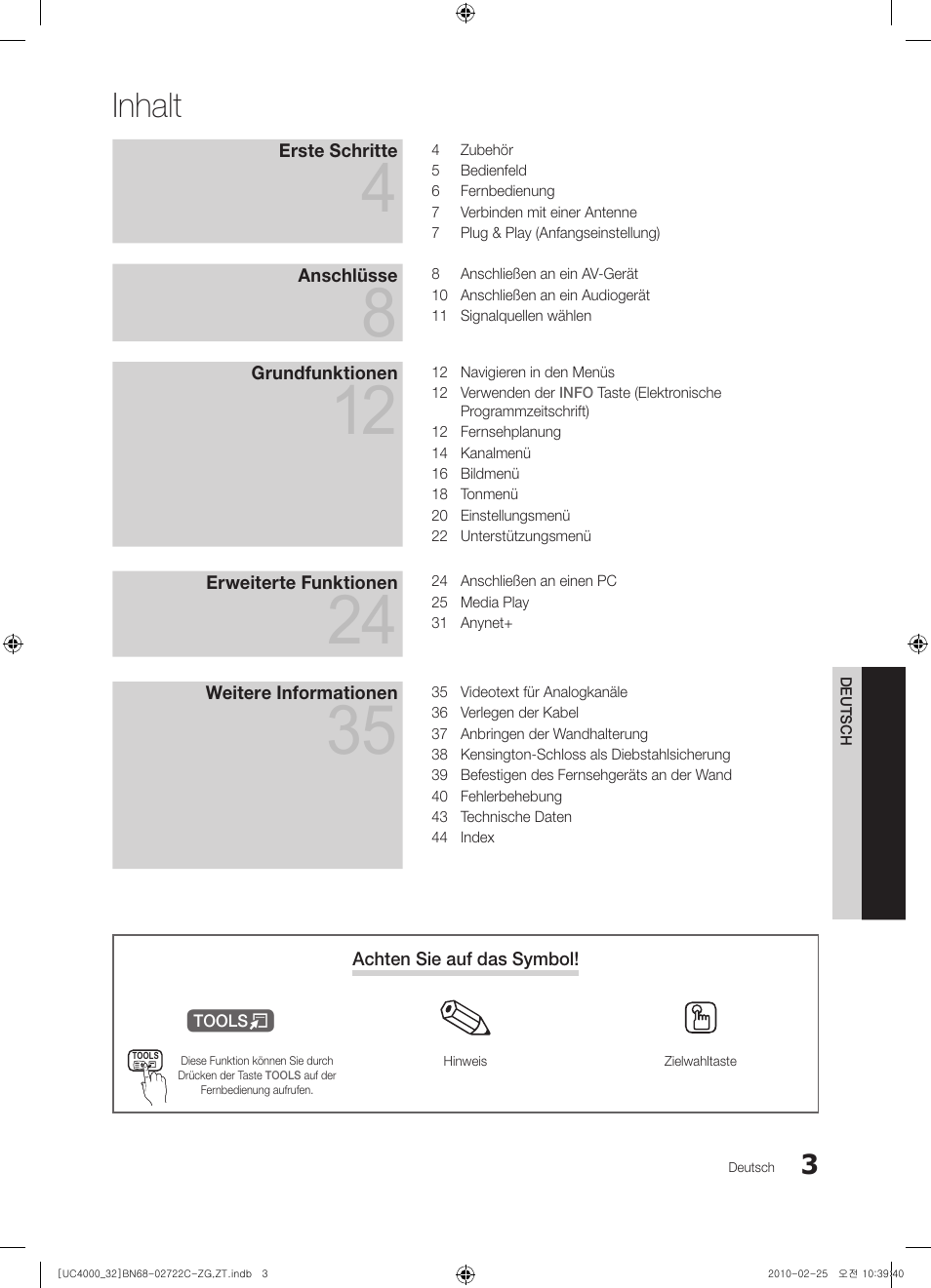 Inhalt | Samsung UE32C4000PW User Manual | Page 47 / 178