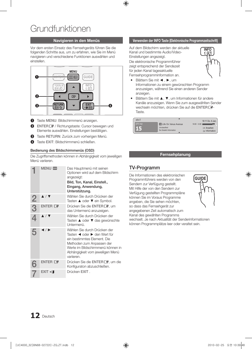 Grundfunktionen, Tv-programm | Samsung UE32C4000PW User Manual | Page 56 / 178