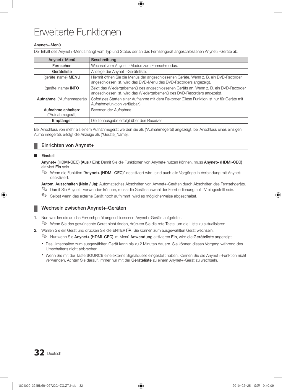 Erweiterte funktionen | Samsung UE32C4000PW User Manual | Page 76 / 178