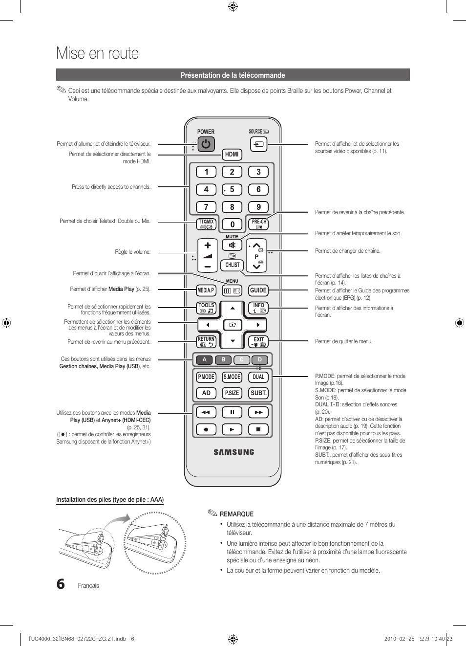 Mise en route | Samsung UE32C4000PW User Manual | Page 94 / 178