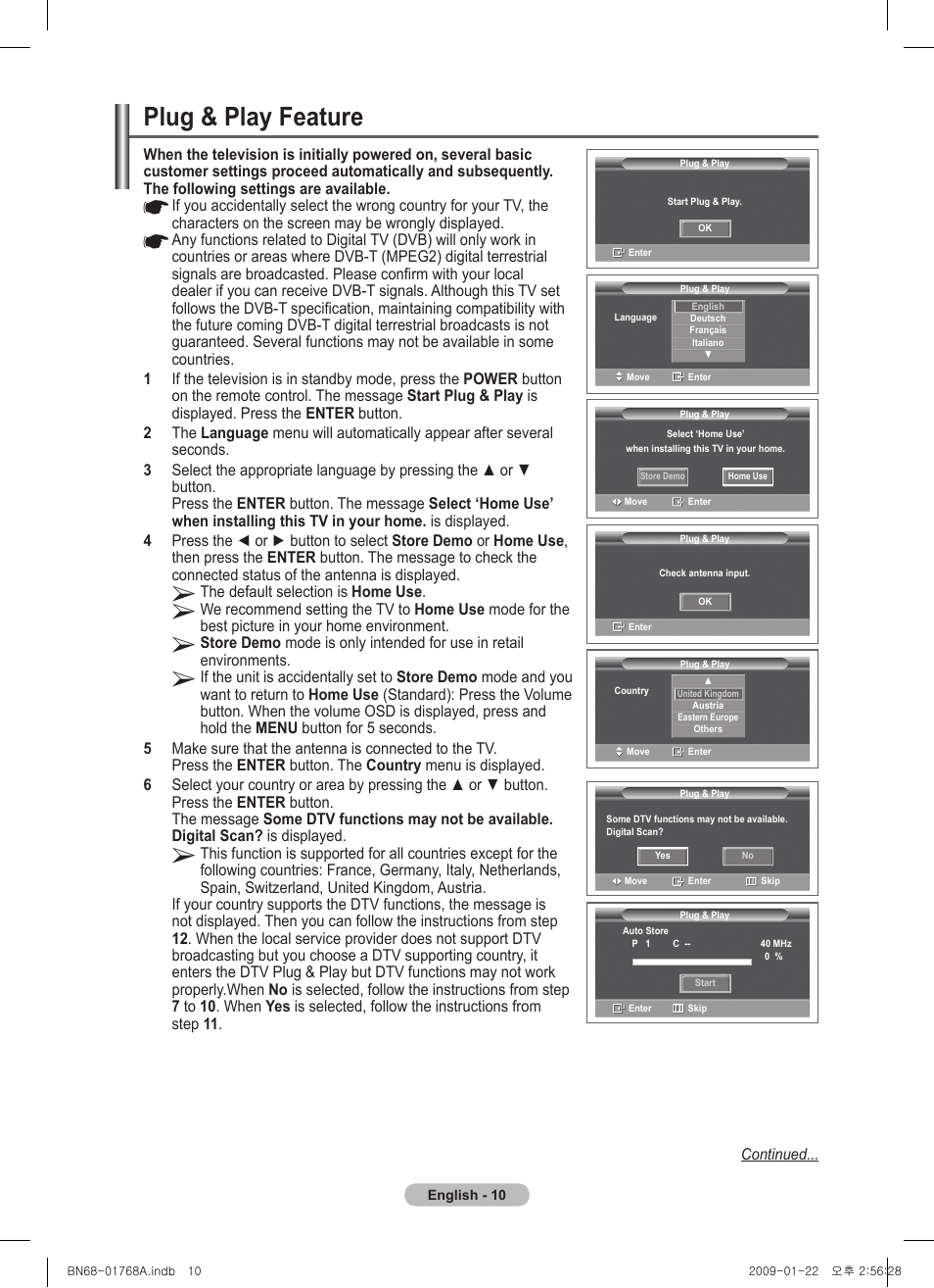 Plug & play feature | Samsung PS58A656T1F User Manual | Page 10 / 567