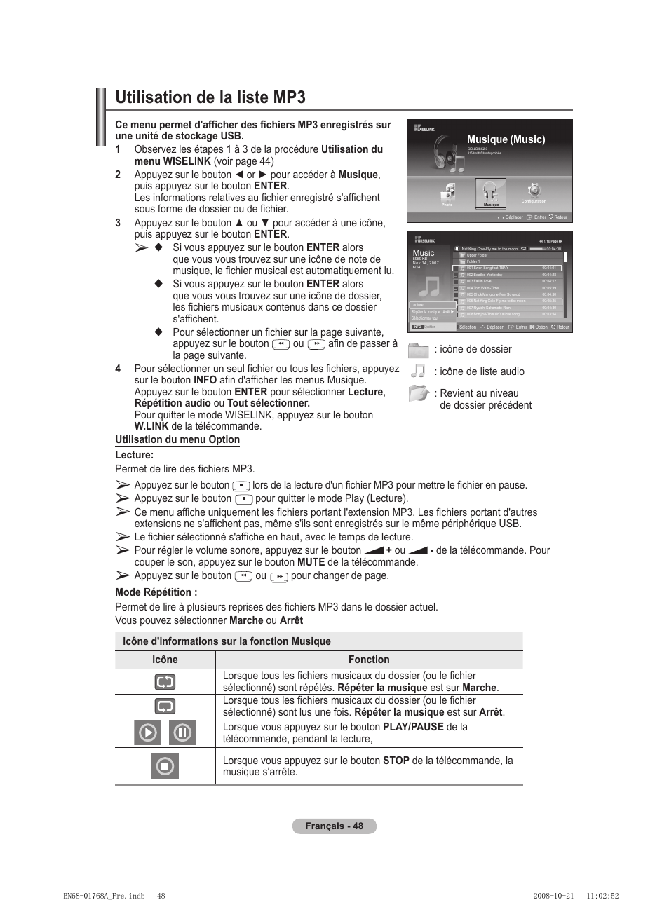 Utilisation de la liste mp | Samsung PS58A656T1F User Manual | Page 112 / 567
