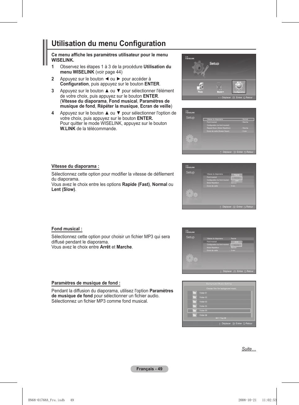 Utilisation du menu configuration | Samsung PS58A656T1F User Manual | Page 113 / 567