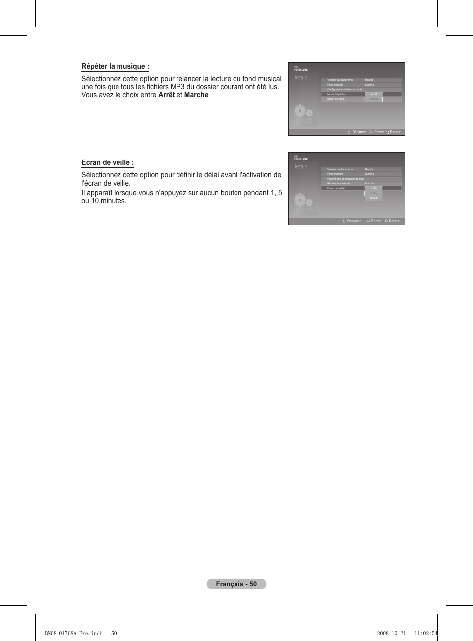Français - 50 | Samsung PS58A656T1F User Manual | Page 114 / 567