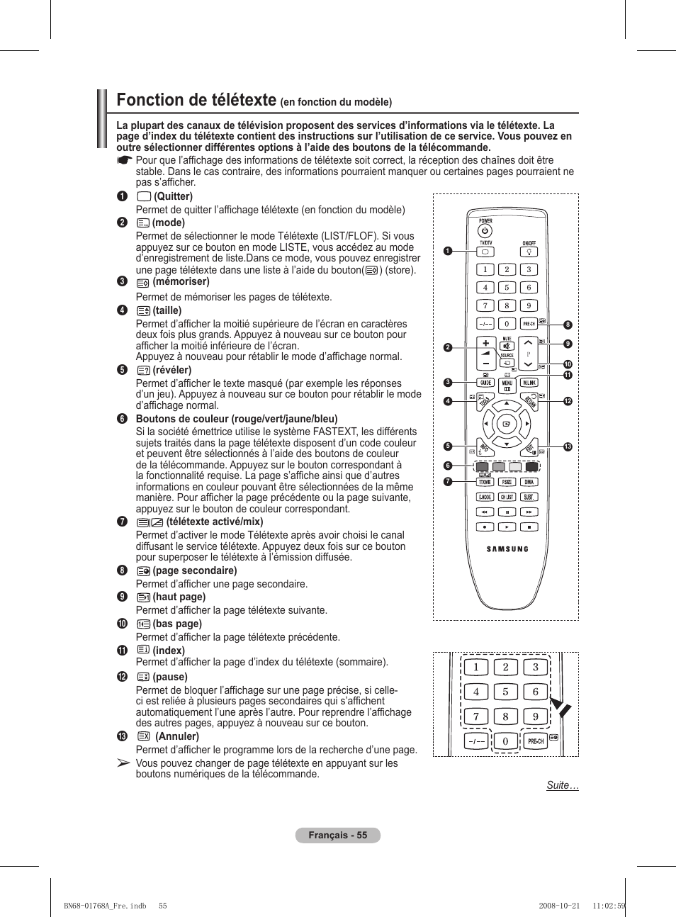 Fonction de télétexte | Samsung PS58A656T1F User Manual | Page 119 / 567