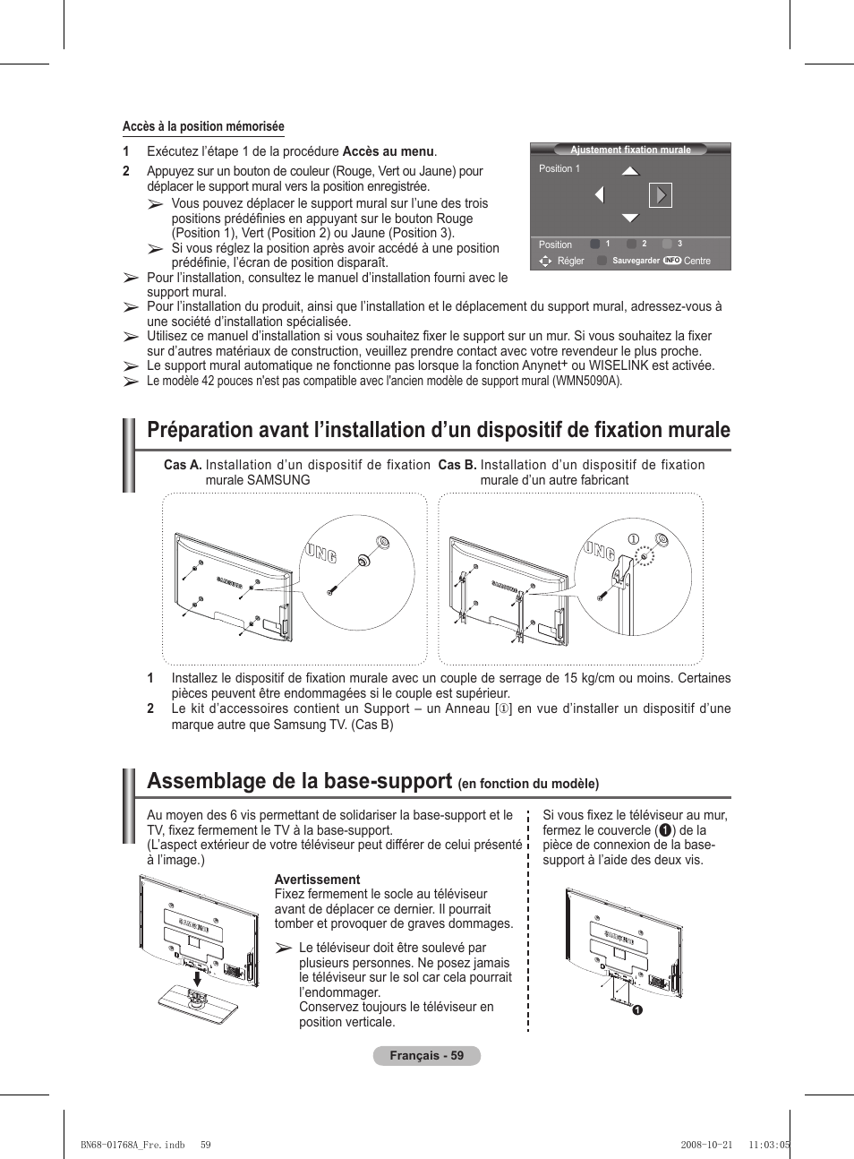 Assemblage de la base-support | Samsung PS58A656T1F User Manual | Page 123 / 567
