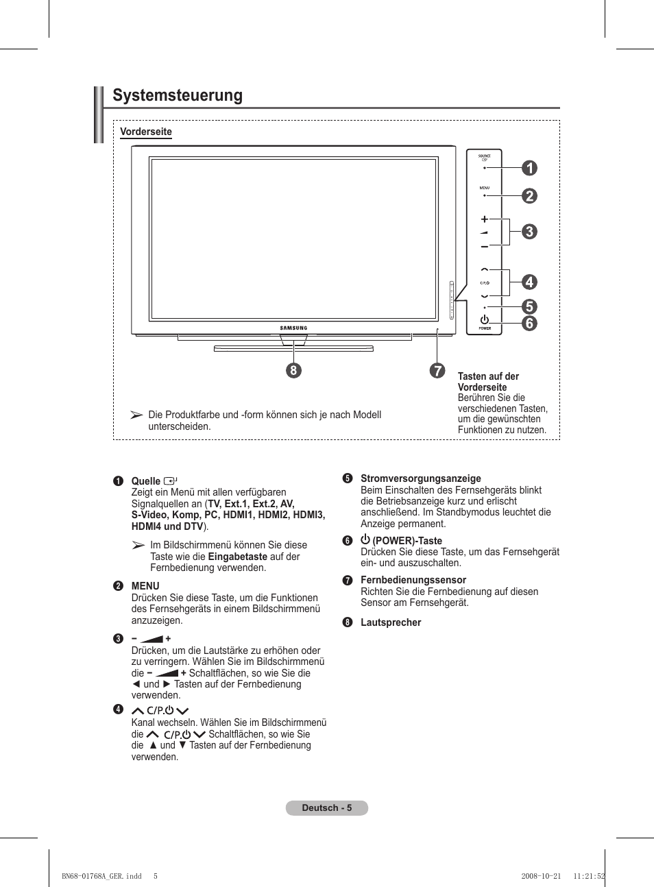 Systemsteuerung | Samsung PS58A656T1F User Manual | Page 132 / 567