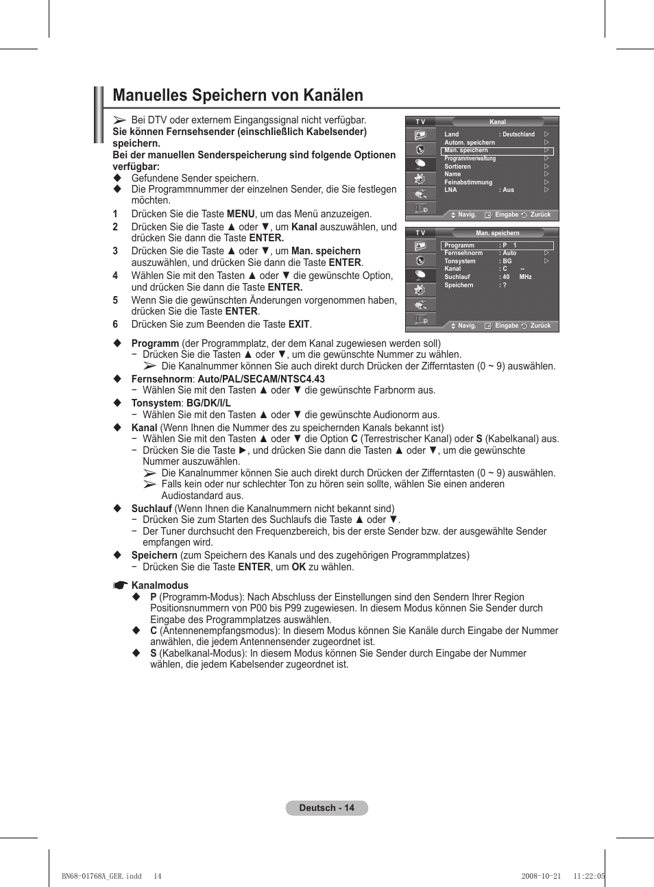 Manuelles speichern von kanälen | Samsung PS58A656T1F User Manual | Page 141 / 567