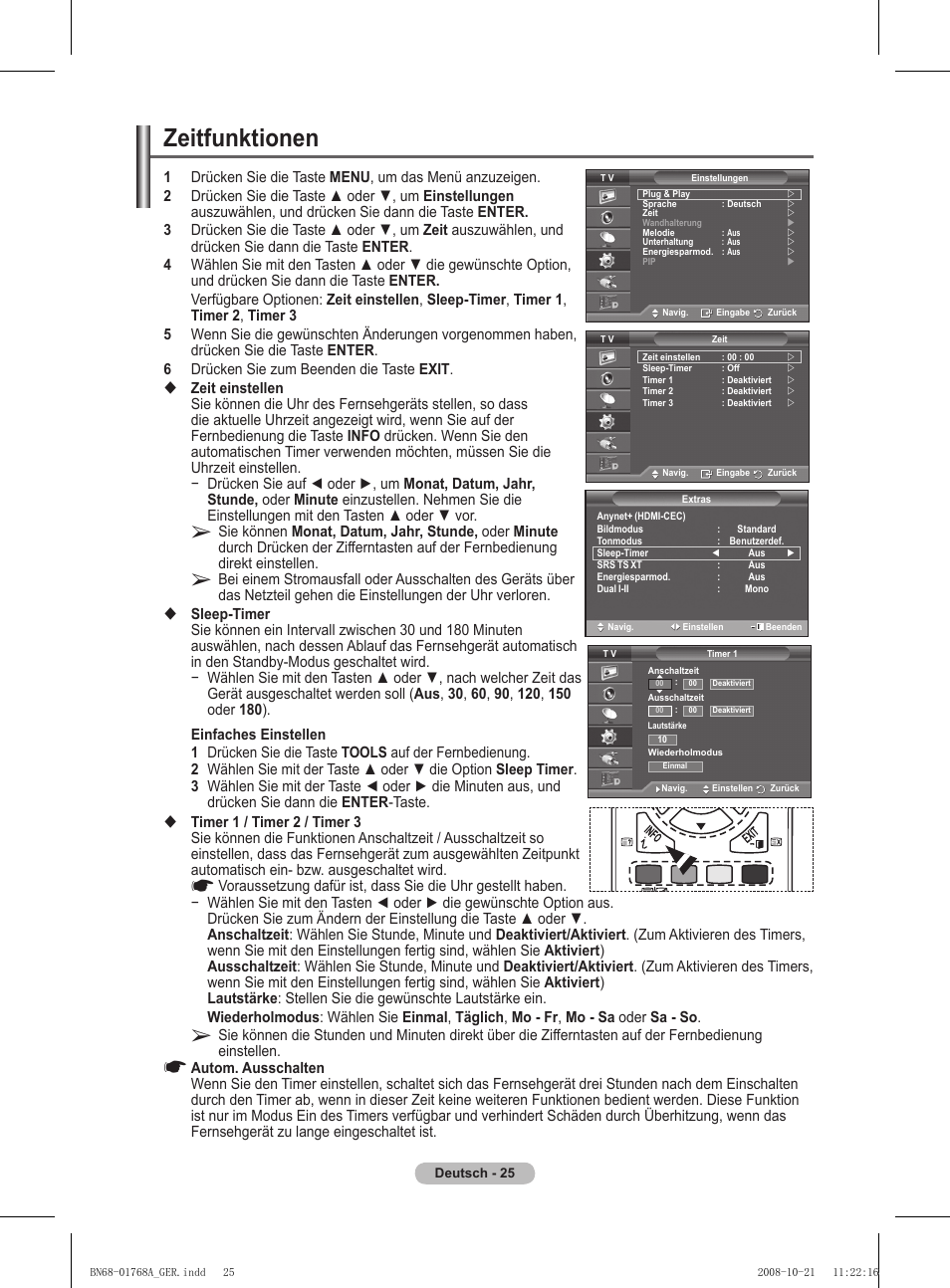 Zeitfunktionen | Samsung PS58A656T1F User Manual | Page 152 / 567