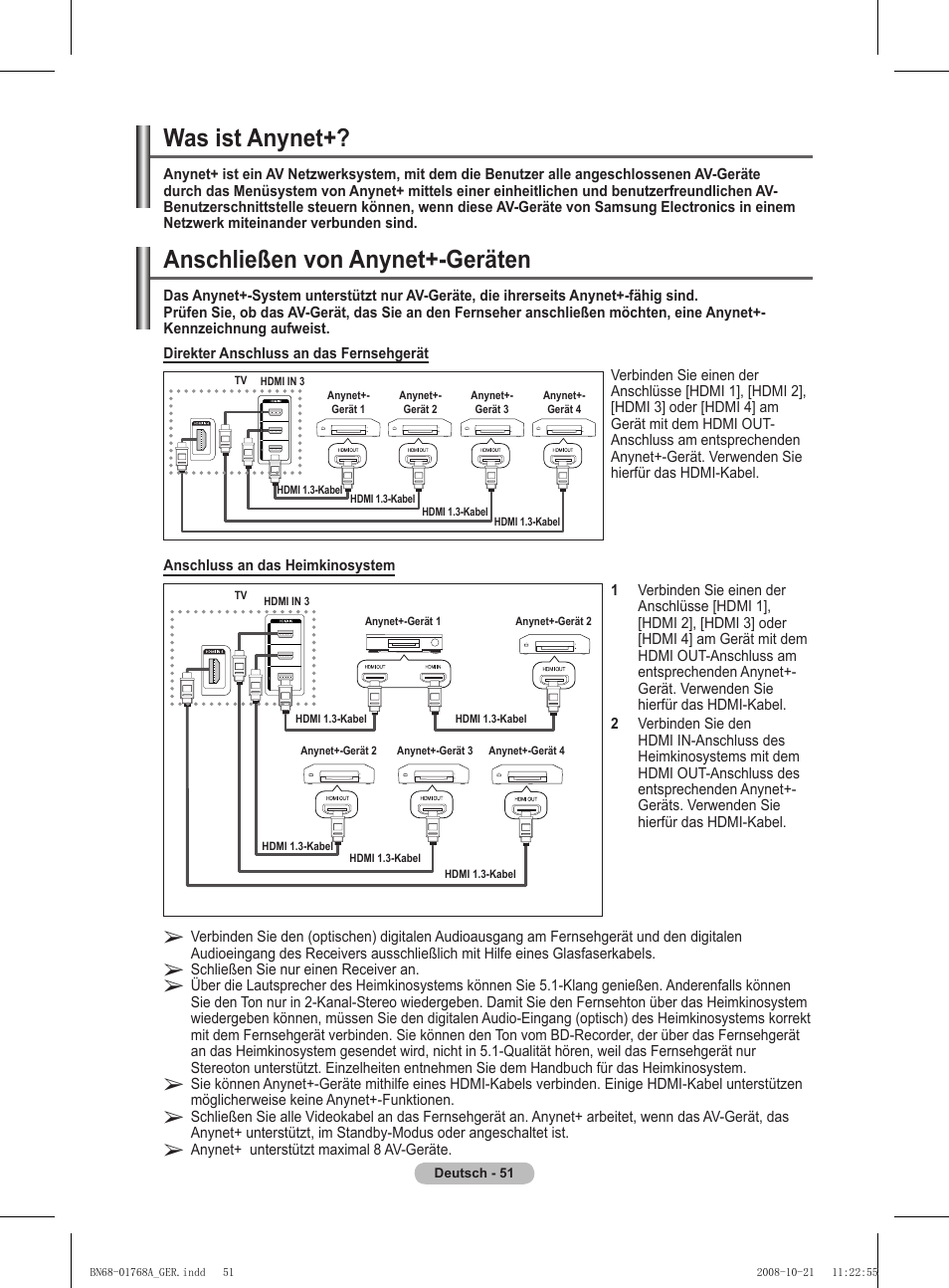 Anschließen von anynet+-geräten, Was ist anynet | Samsung PS58A656T1F User Manual | Page 178 / 567