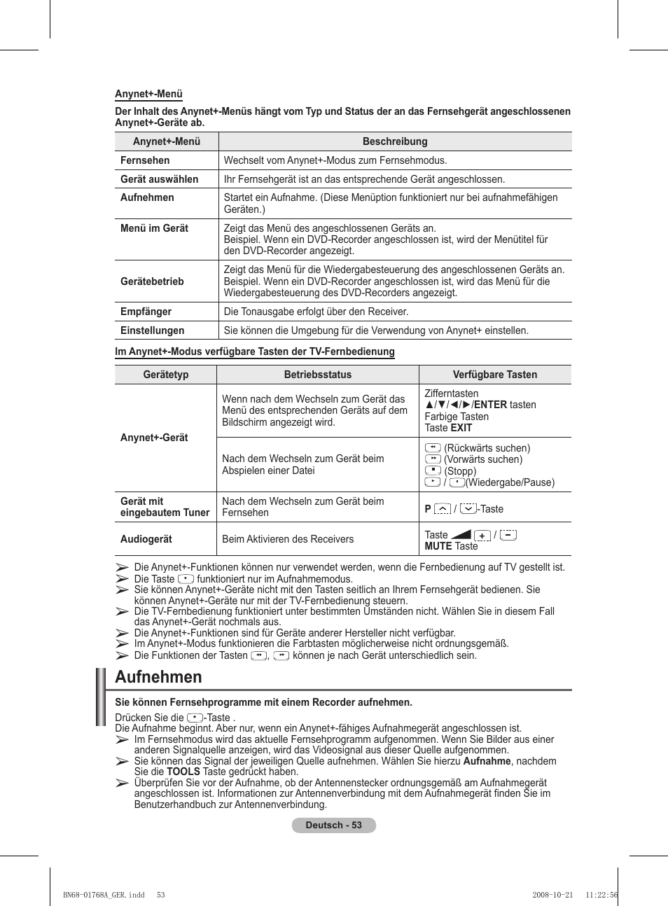 Aufnehmen | Samsung PS58A656T1F User Manual | Page 180 / 567