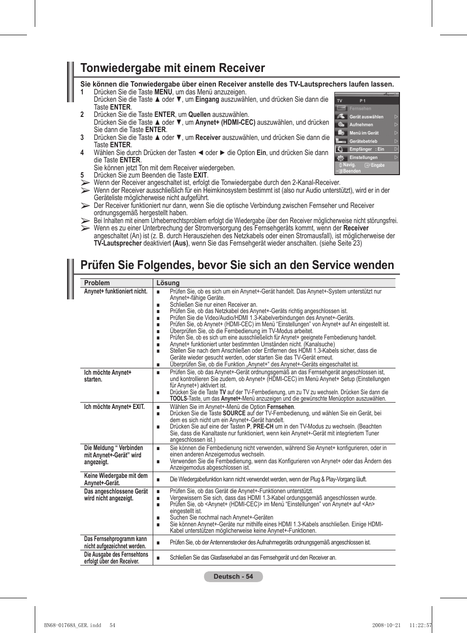 Tonwiedergabe mit einem receiver | Samsung PS58A656T1F User Manual | Page 181 / 567