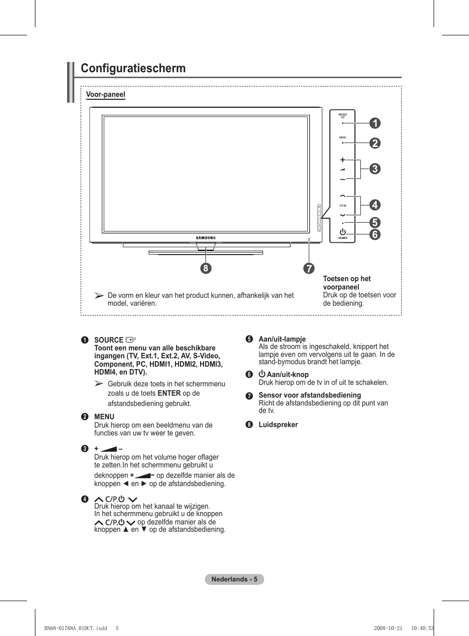 Configuratiescherm | Samsung PS58A656T1F User Manual | Page 195 / 567