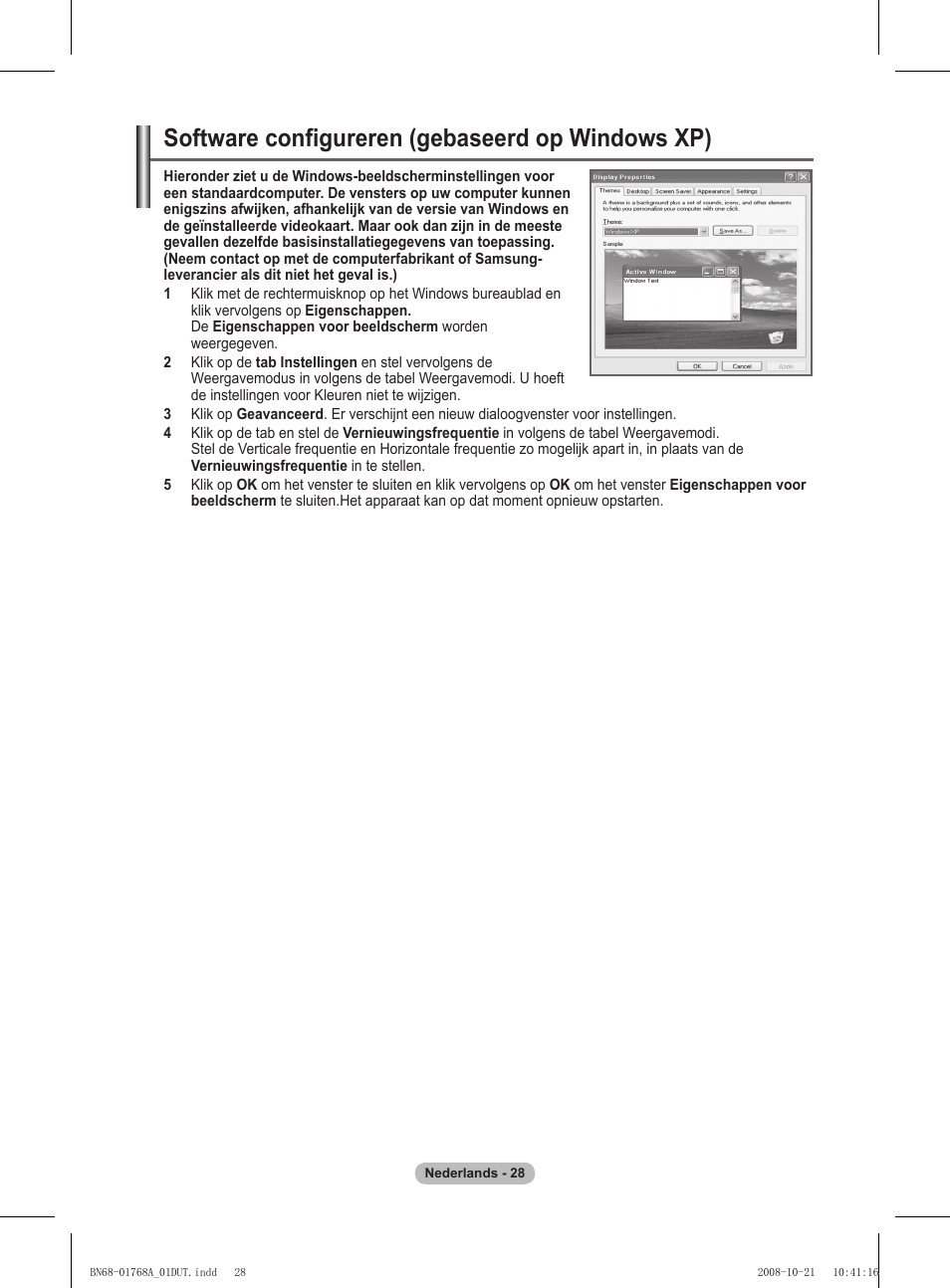 Software configureren (gebaseerd op windows xp) | Samsung PS58A656T1F User Manual | Page 218 / 567