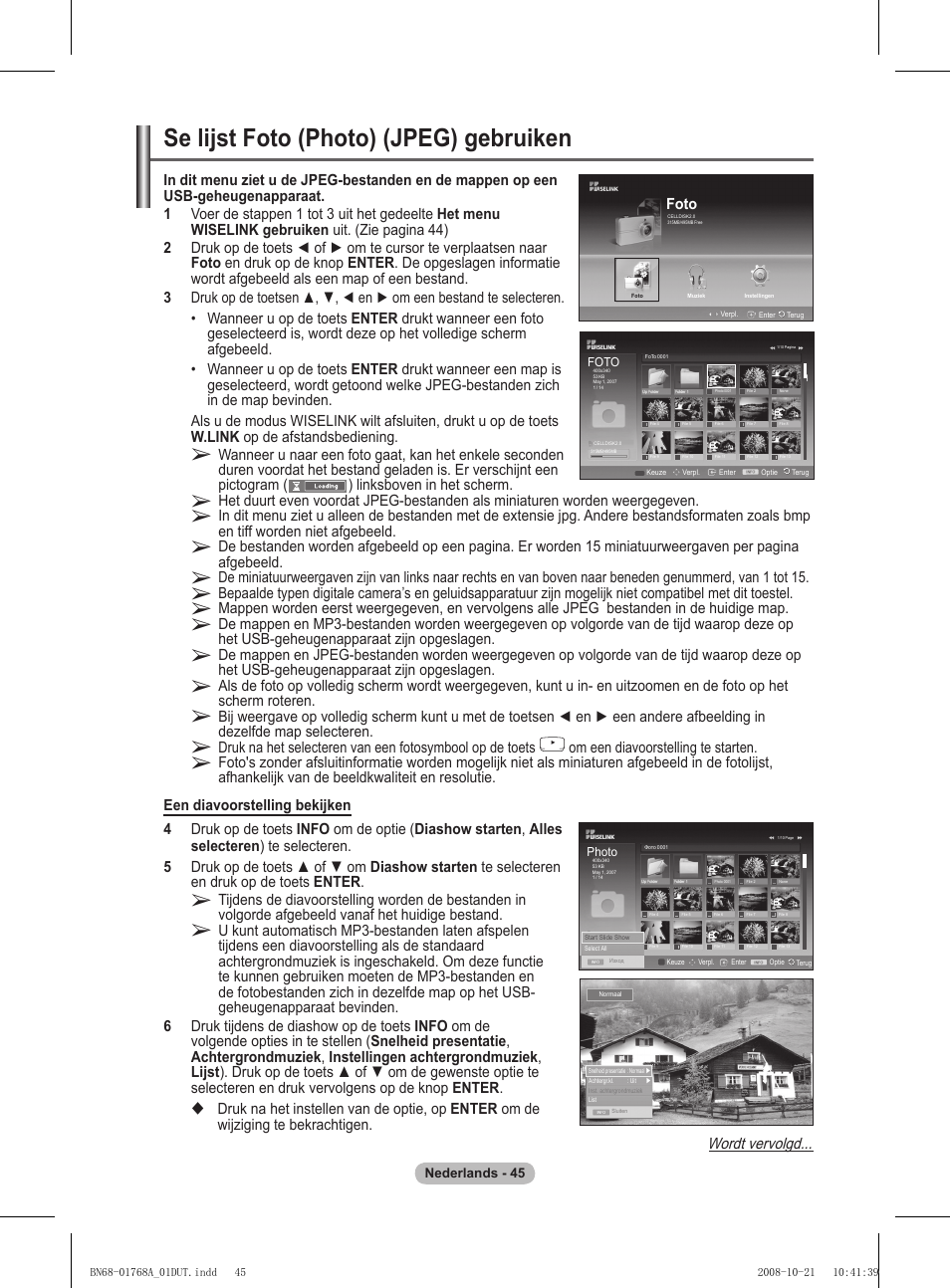 Se lijst foto (photo) (jpeg) gebruiken, Wordt vervolgd | Samsung PS58A656T1F User Manual | Page 235 / 567