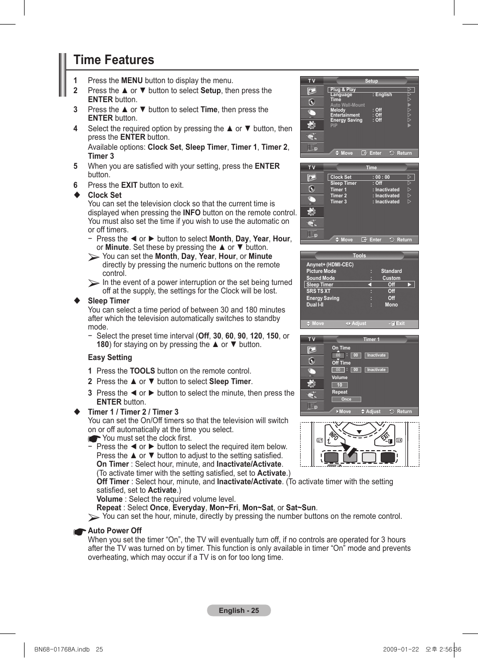 Time features | Samsung PS58A656T1F User Manual | Page 25 / 567