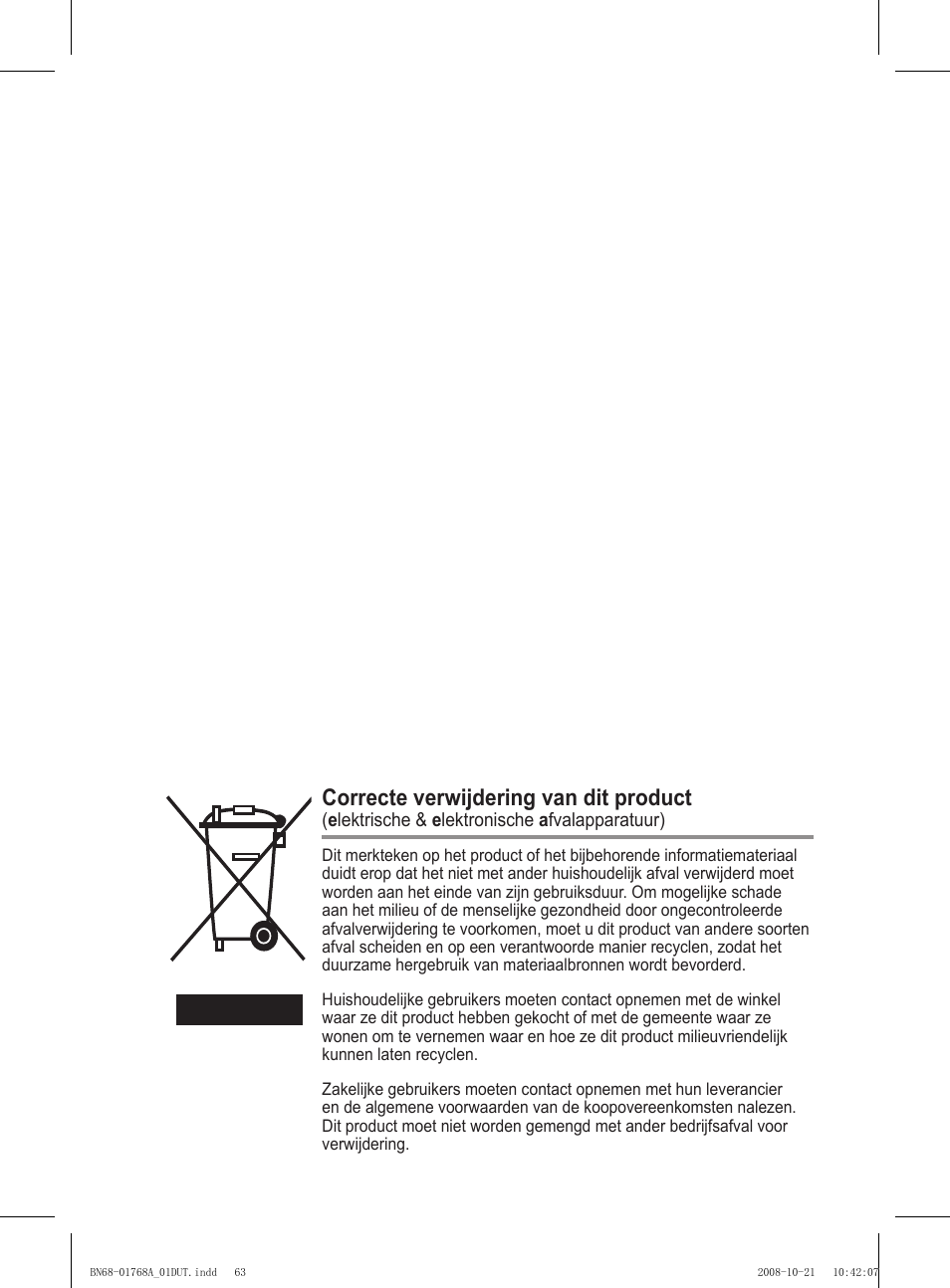 Correcte verwijdering van dit product | Samsung PS58A656T1F User Manual | Page 253 / 567