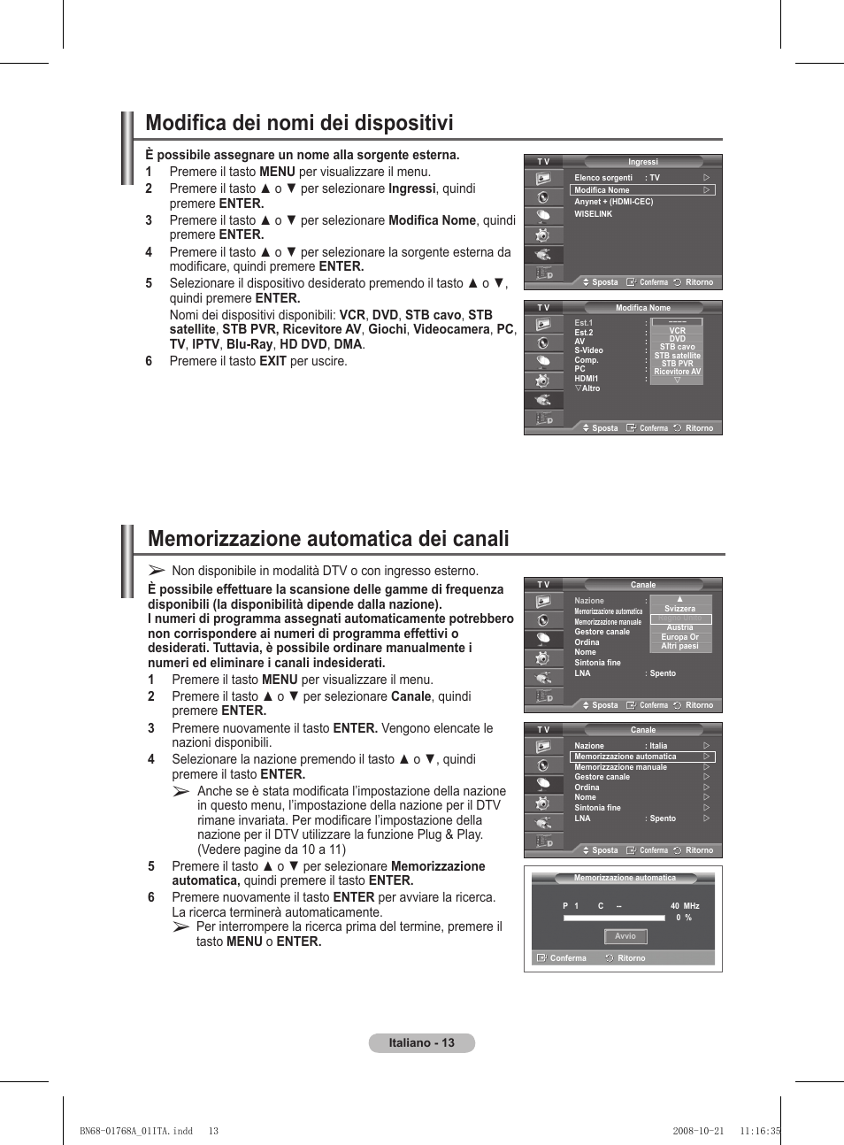 Modifica dei nomi dei dispositivi | Samsung PS58A656T1F User Manual | Page 265 / 567