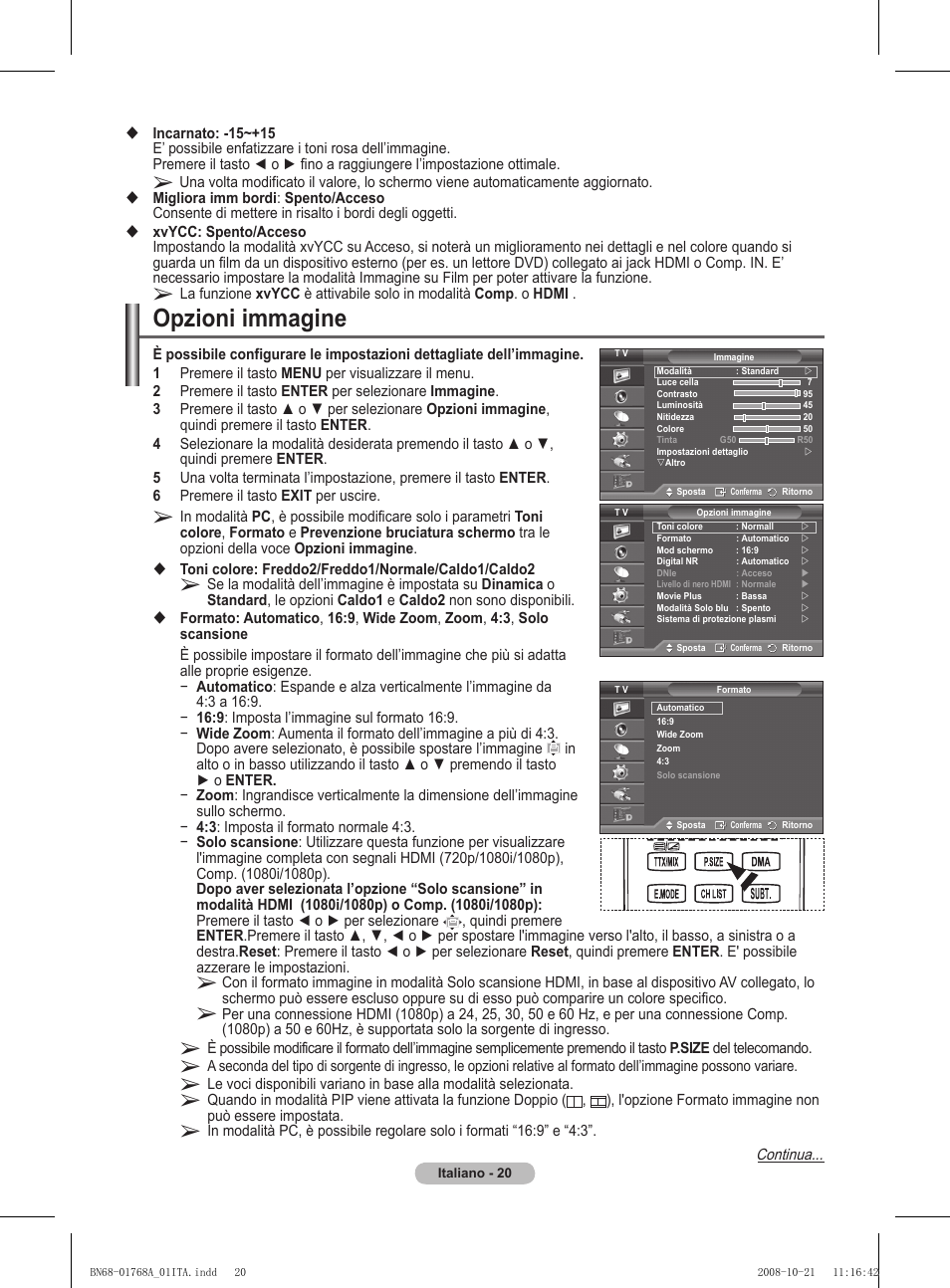 Opzioni immagine | Samsung PS58A656T1F User Manual | Page 272 / 567