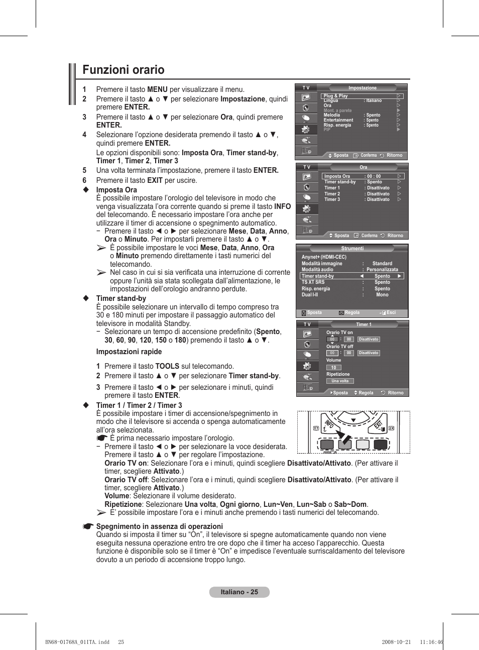 Funzioni orario | Samsung PS58A656T1F User Manual | Page 277 / 567