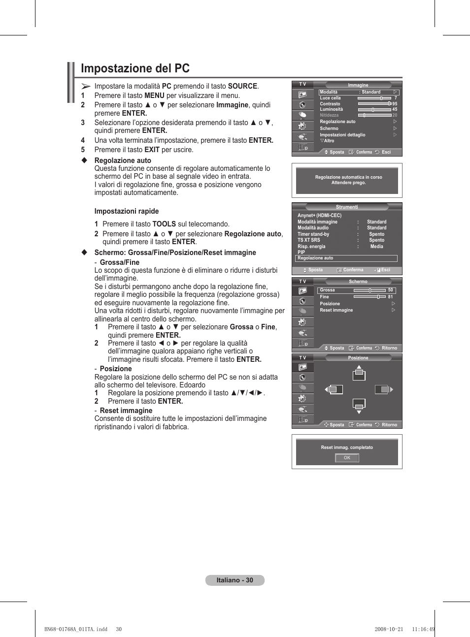 Impostazione del pc | Samsung PS58A656T1F User Manual | Page 282 / 567