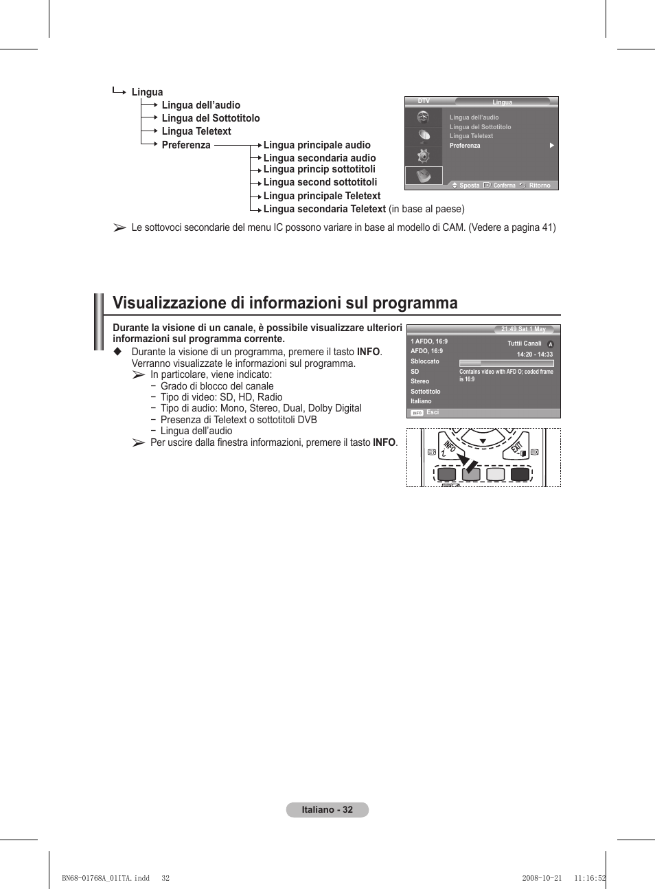 Visualizzazione di informazioni sul programma | Samsung PS58A656T1F User Manual | Page 284 / 567