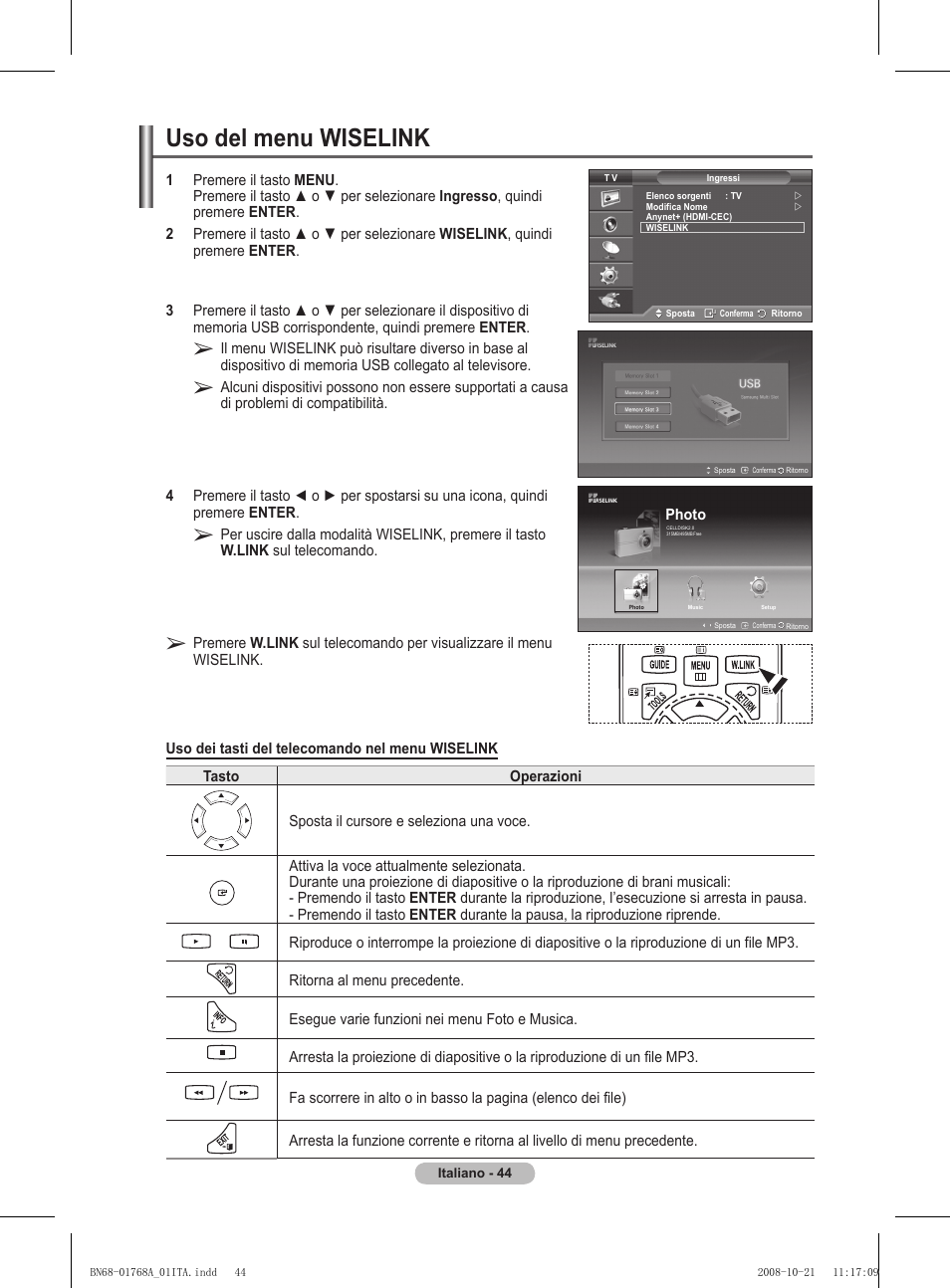 Uso del menu wiselink | Samsung PS58A656T1F User Manual | Page 296 / 567