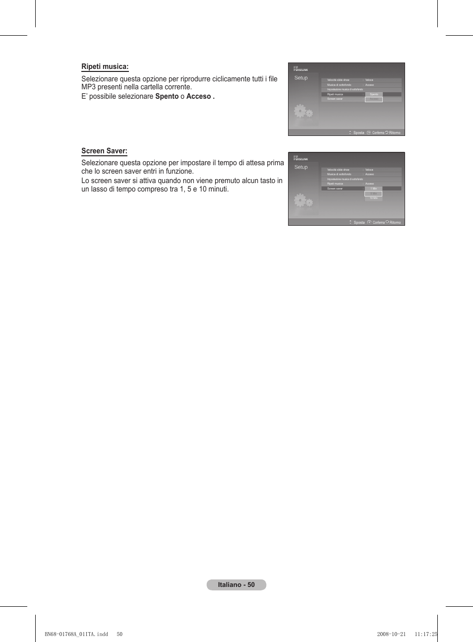 Italiano - 50 | Samsung PS58A656T1F User Manual | Page 302 / 567