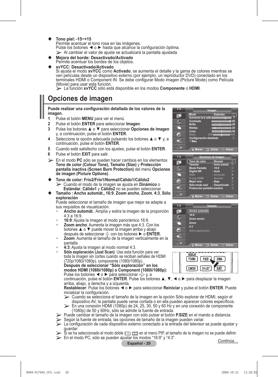 Opciones de imagen | Samsung PS58A656T1F User Manual | Page 335 / 567