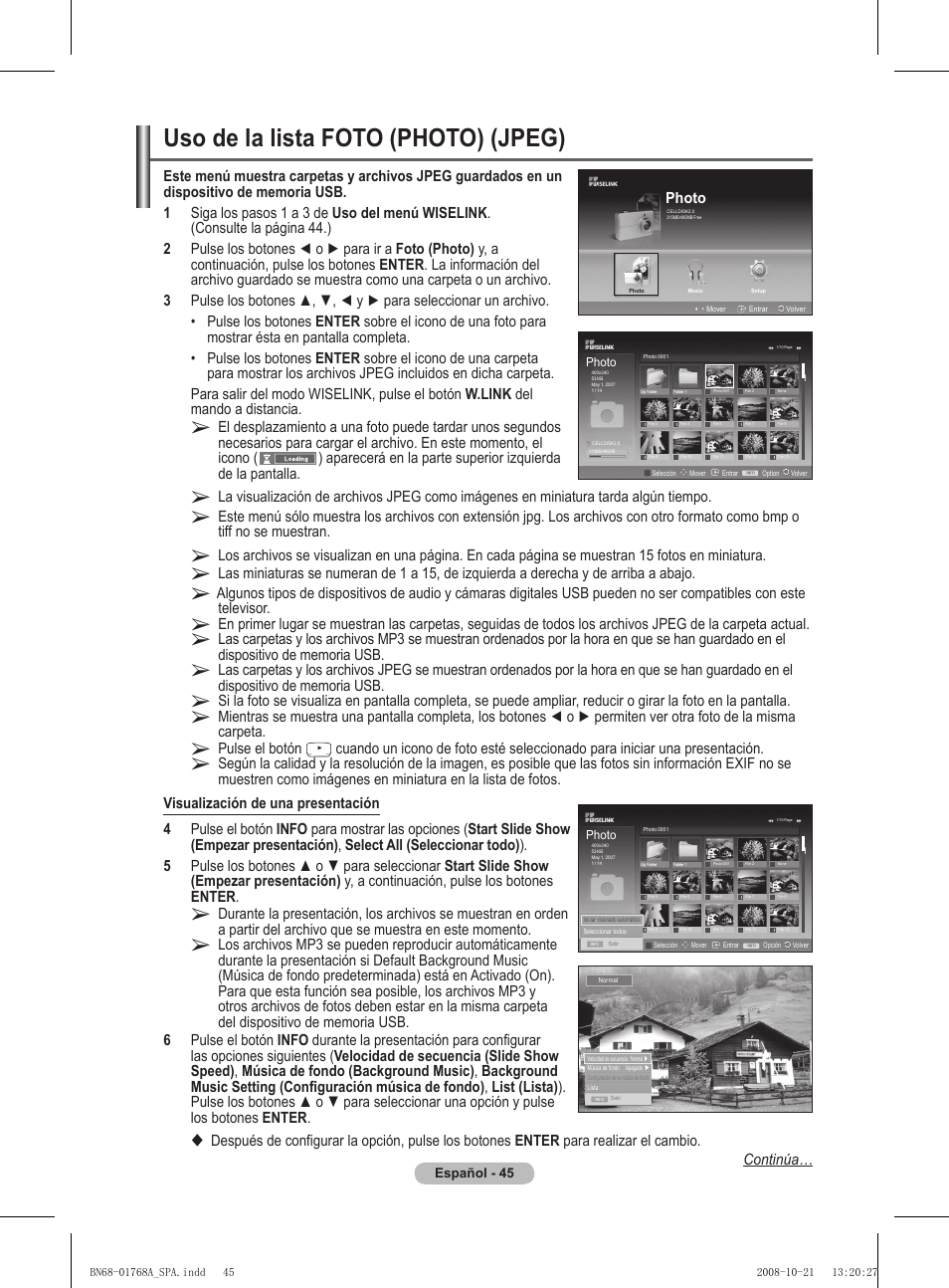 Uso de la lista foto (photo) (jpeg) | Samsung PS58A656T1F User Manual | Page 360 / 567